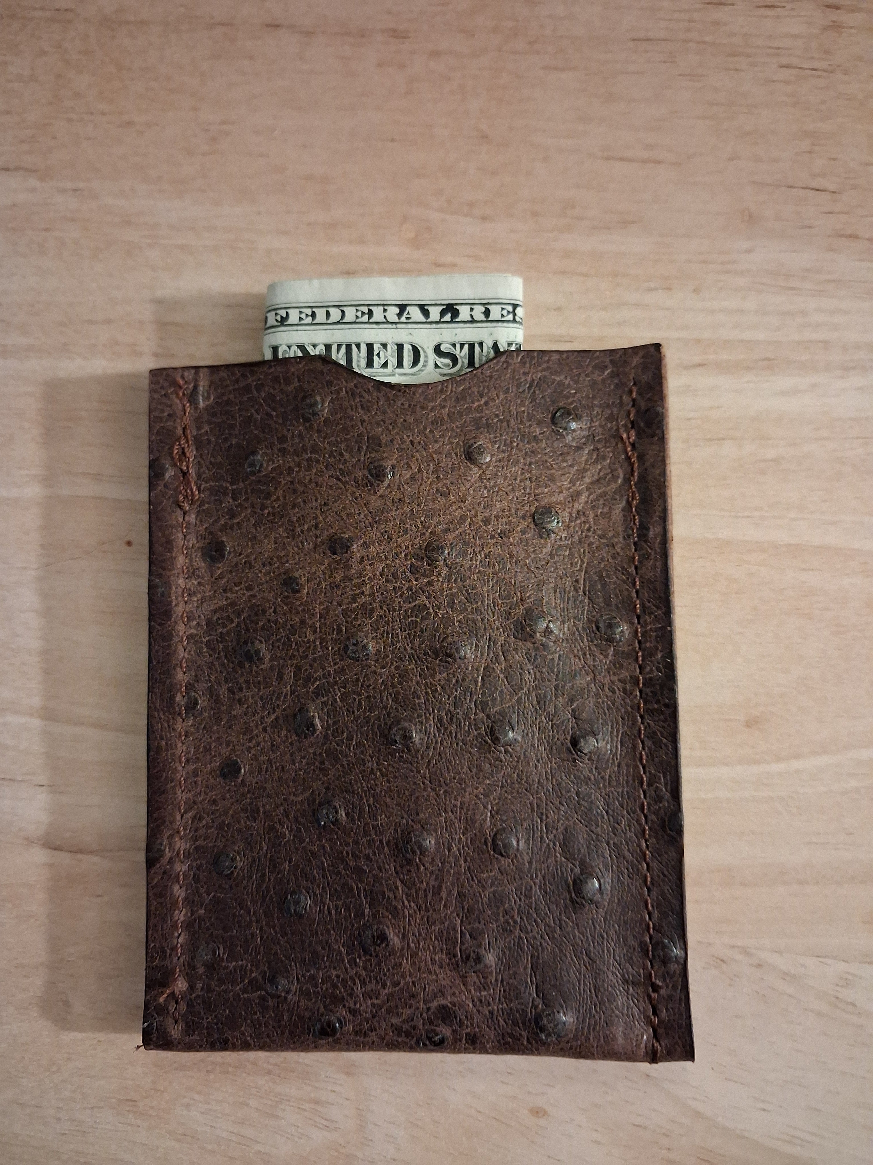 Dark Brown Ostrich Print Card Holder