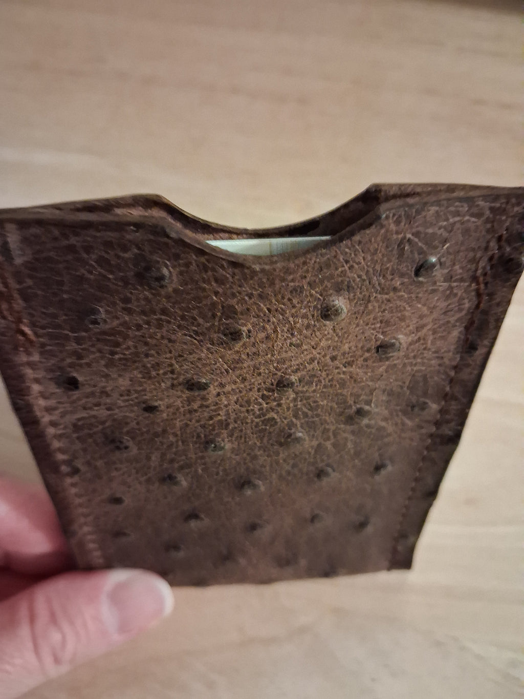 Dark Brown Ostrich Print Card Holder