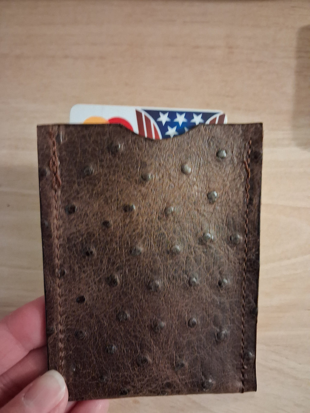 Dark Brown Ostrich Print Card Holder