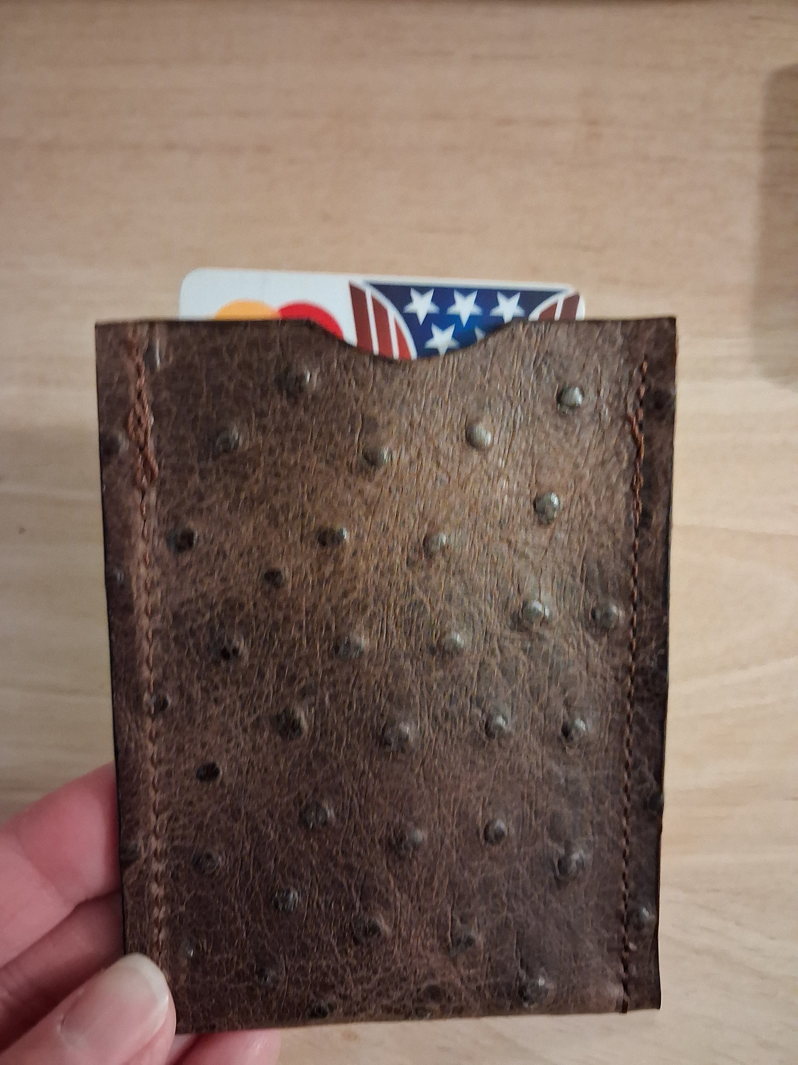 Dark Brown Ostrich Print Card Holder
