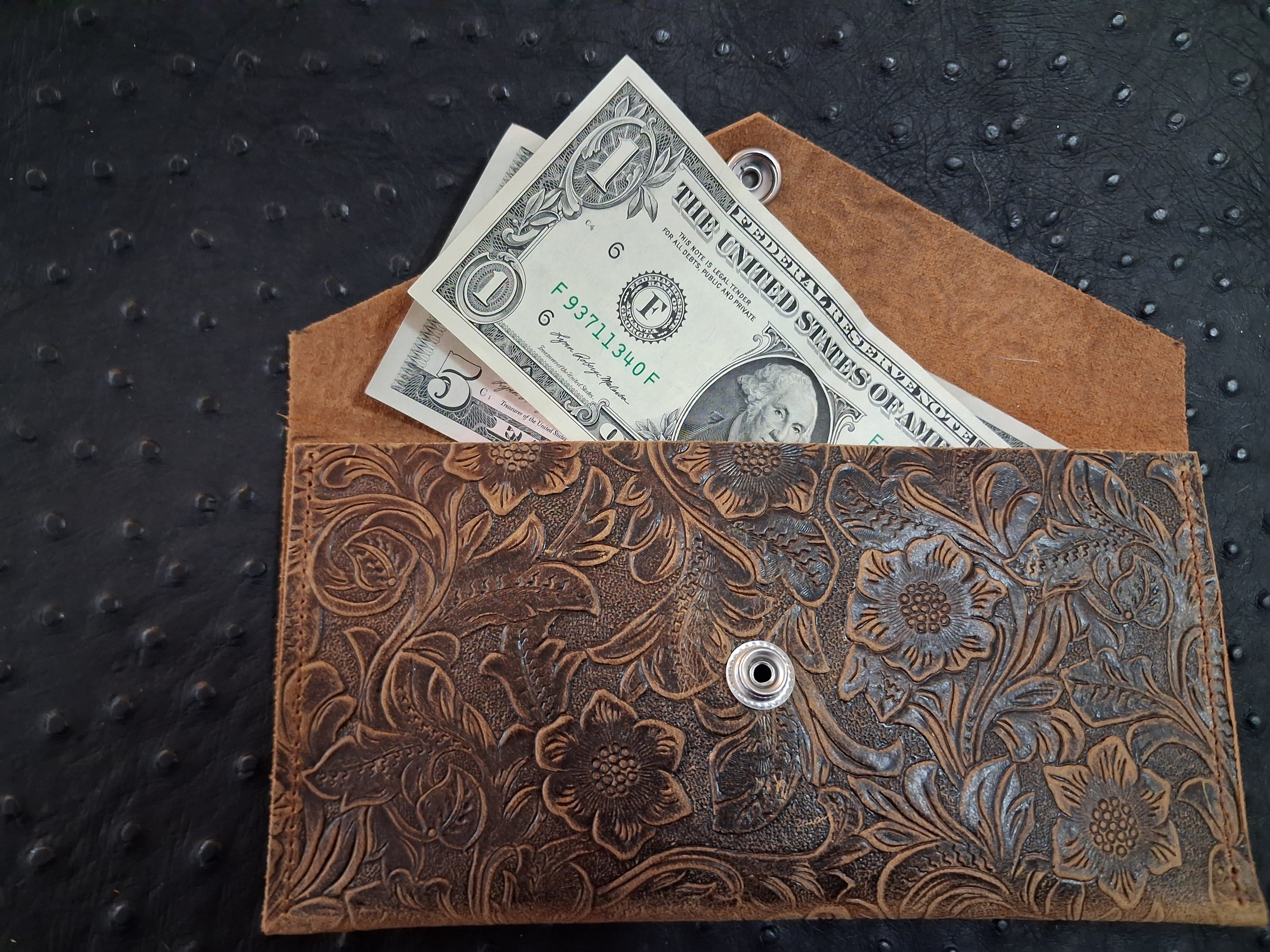 Dark Brown Floral Envelope Wallet