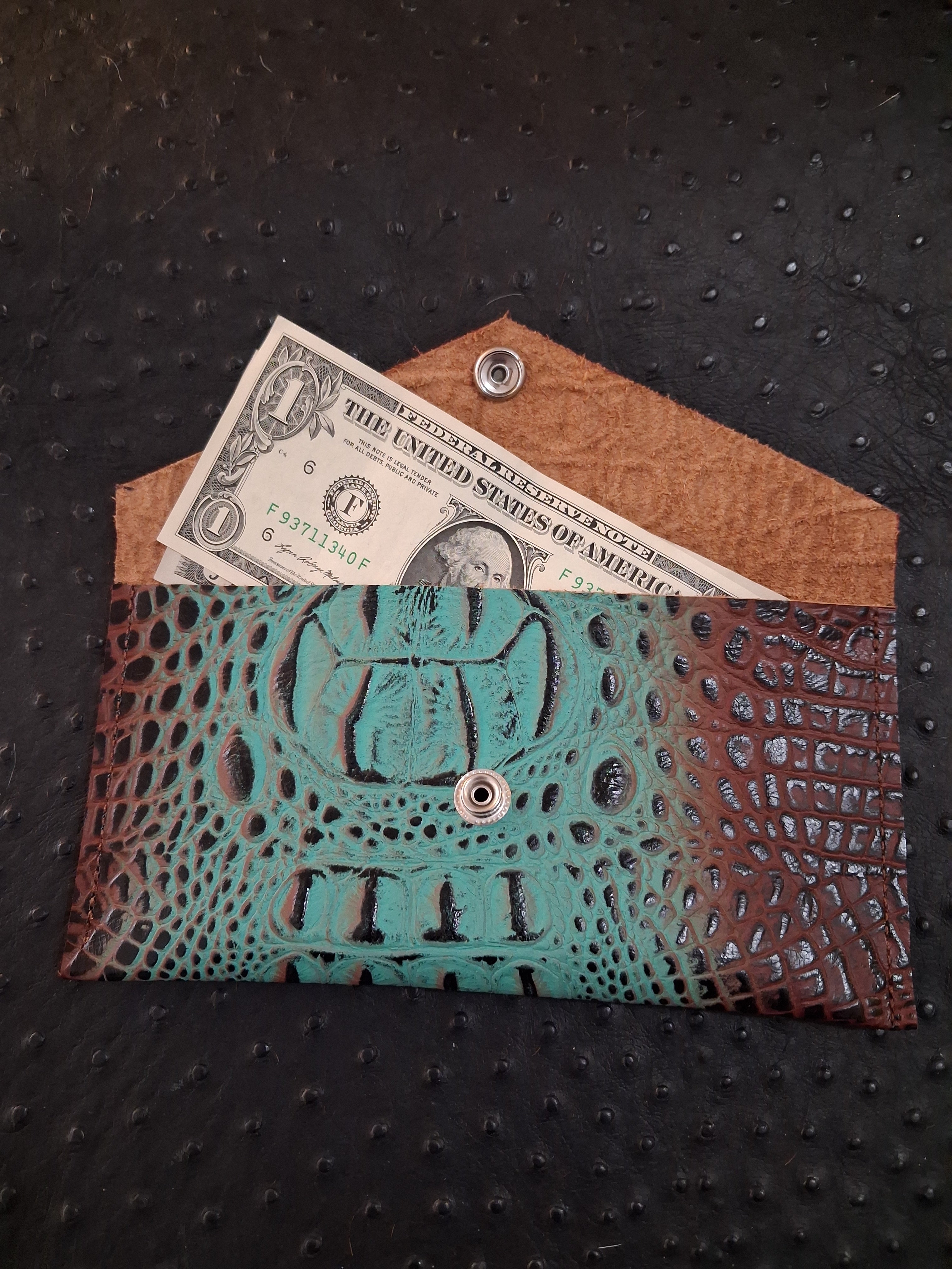 Turquoise and Brown Envelope Wallet