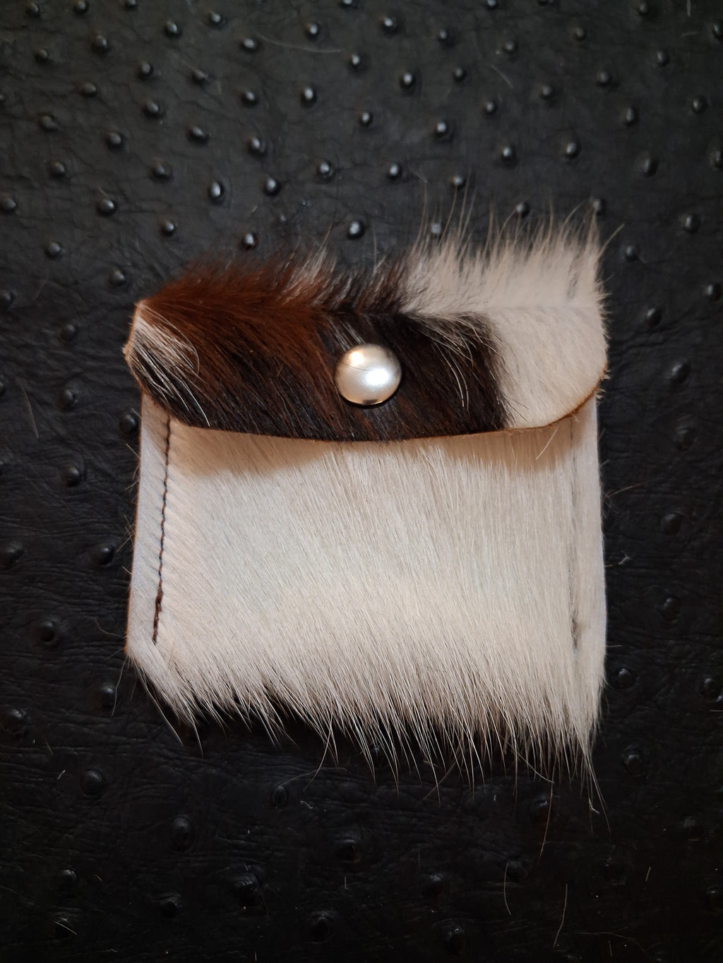 White with black and brown hair-on Coin Purse