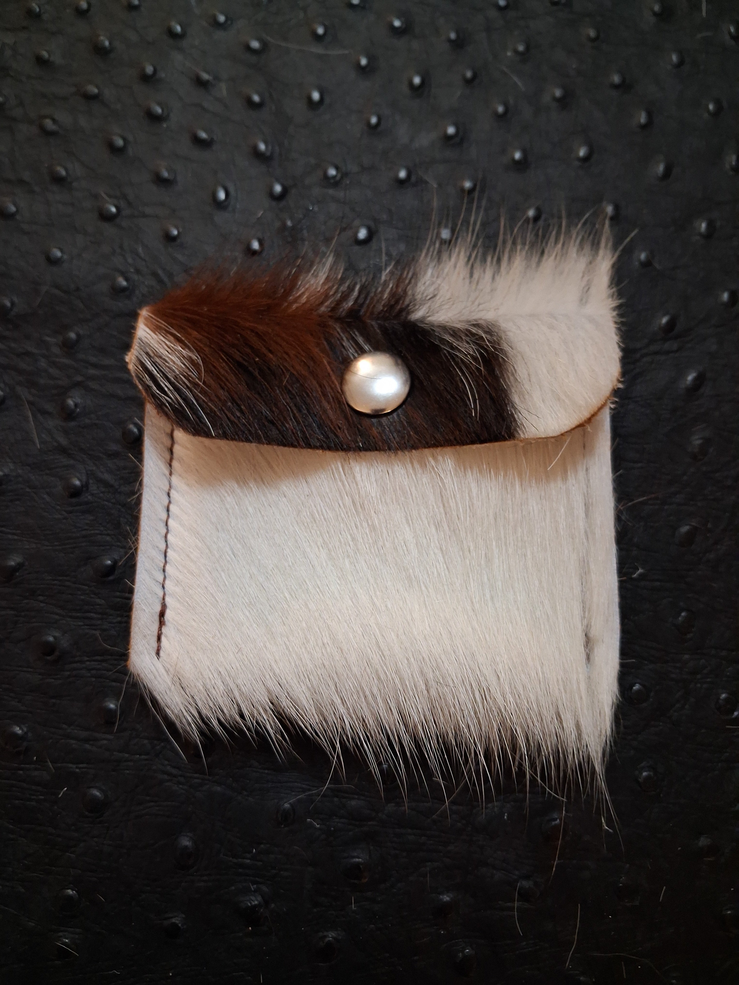 White with black and brown hair-on Coin Purse