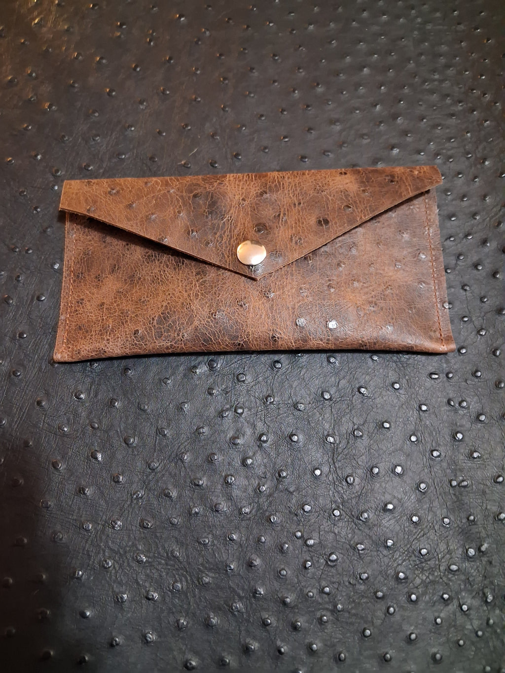 Dark Brown Ostrich Print Envelope Wallet