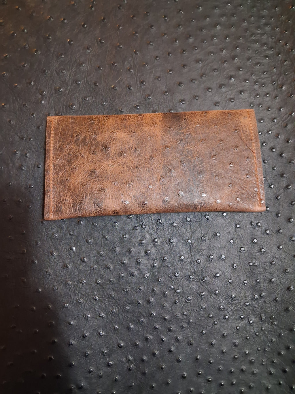 Dark Brown Ostrich Print Envelope Wallet