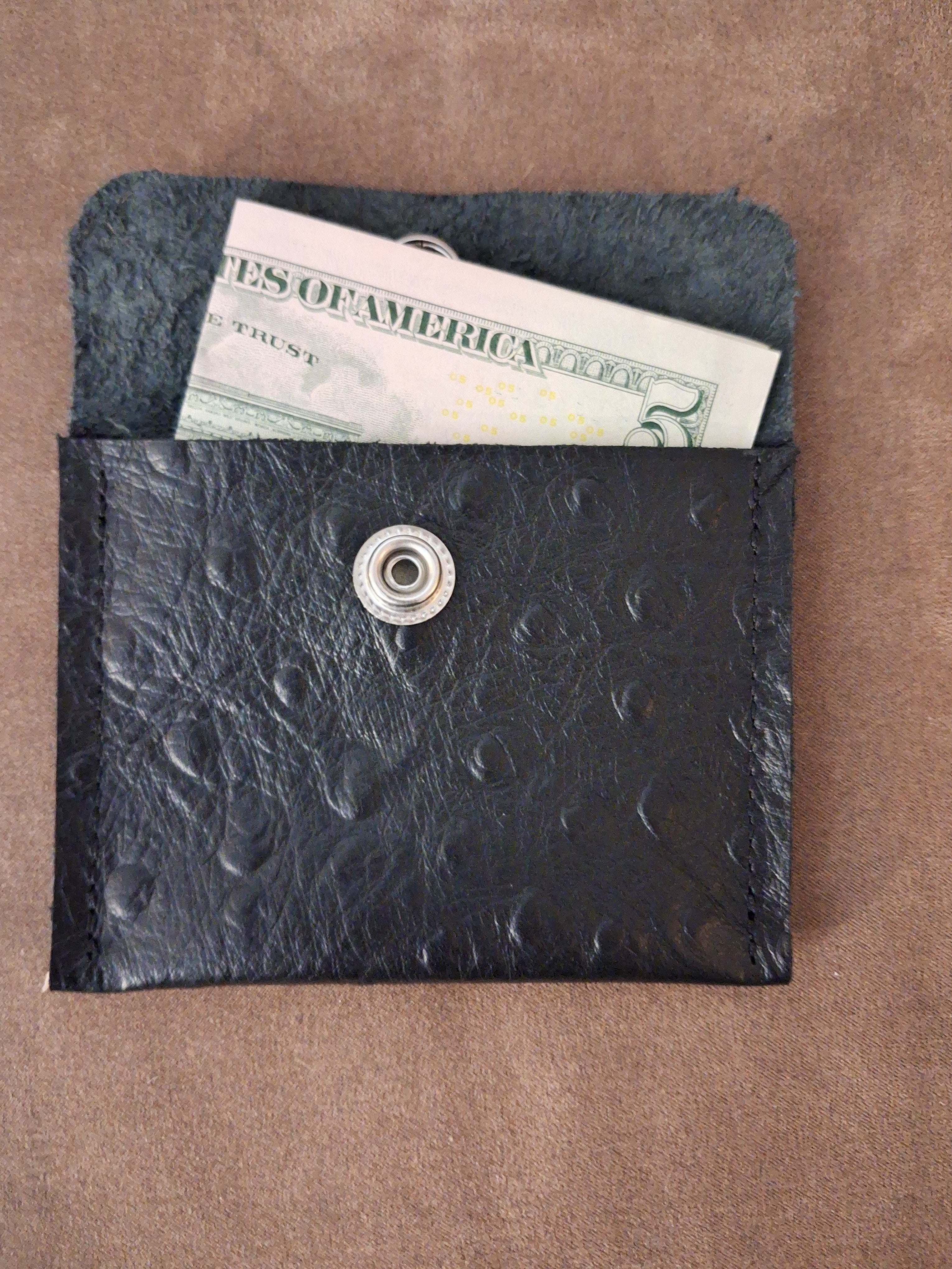 Black Ostrich Print Coin Purse