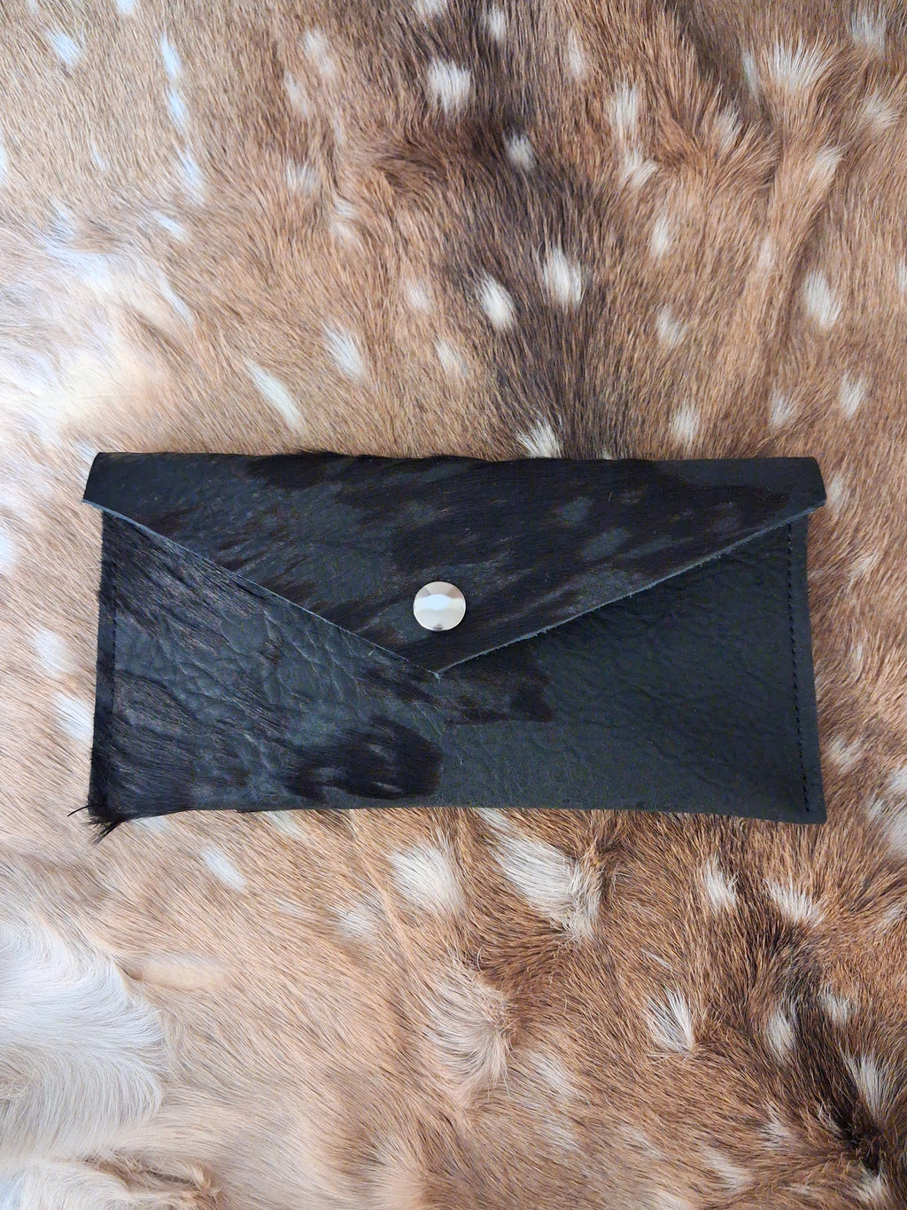 Black Acid-Washed Hair-on Envelope Wallet