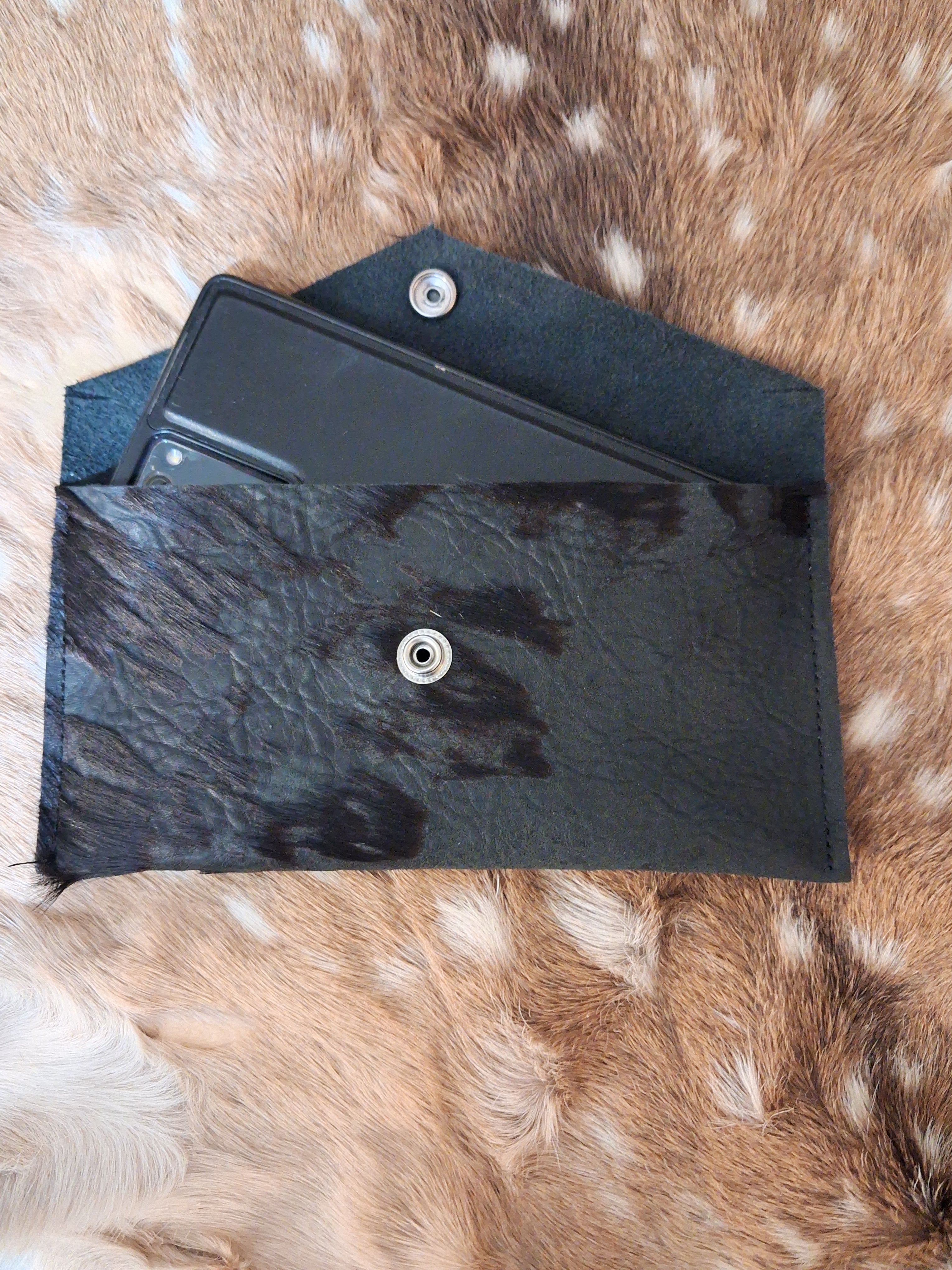 Black Acid-Washed Hair-on Envelope Wallet