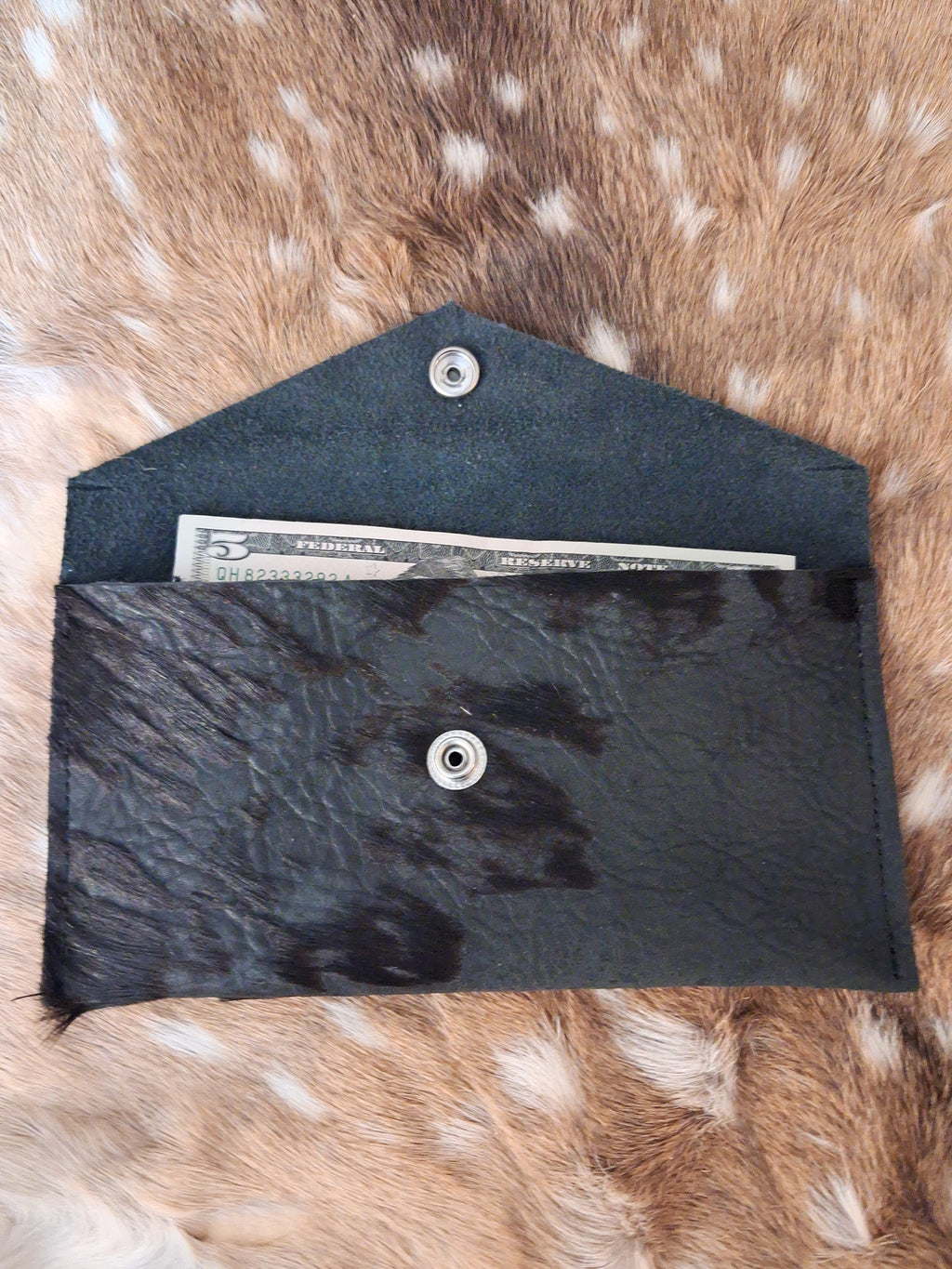 Black Acid-Washed Hair-on Envelope Wallet