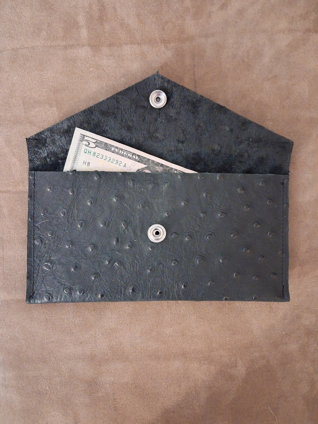 Black Ostrich Print Envelope Wallet