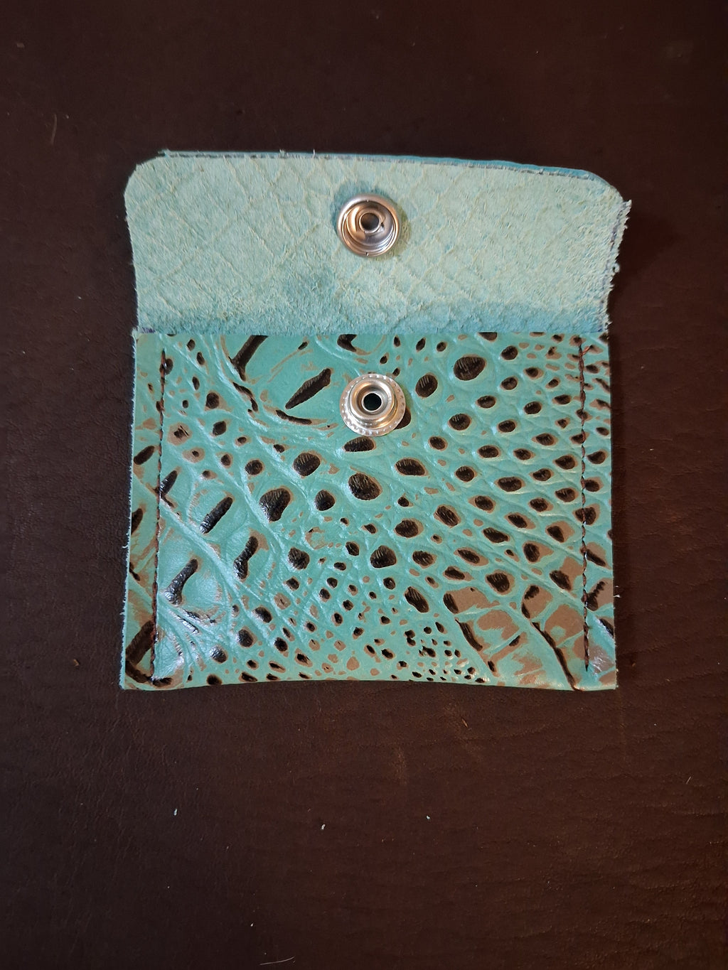 Turquoise and Brown Alligator Print Coin Purse