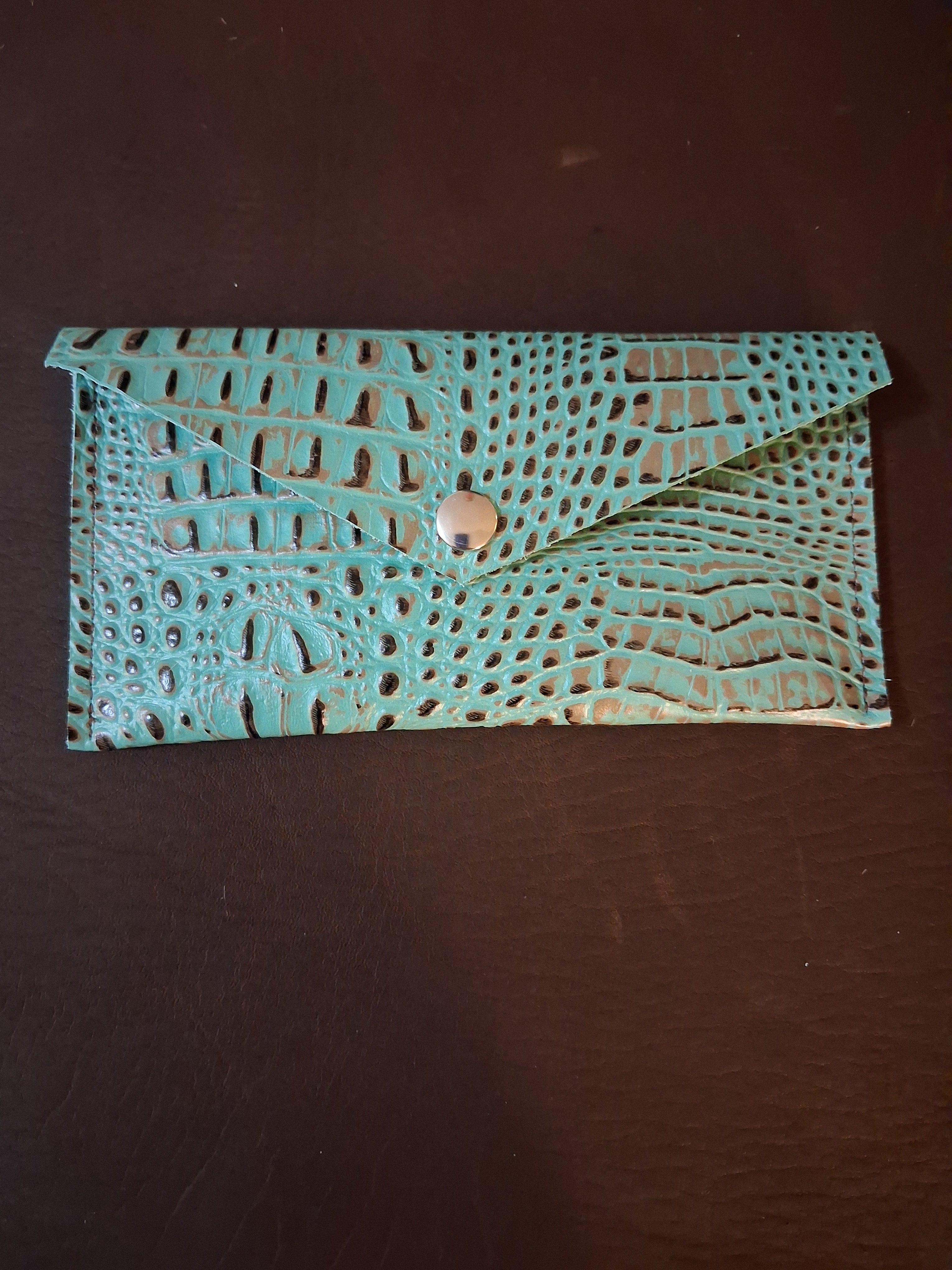 Turquoise and Brown Alligator Print Envelope Wallet