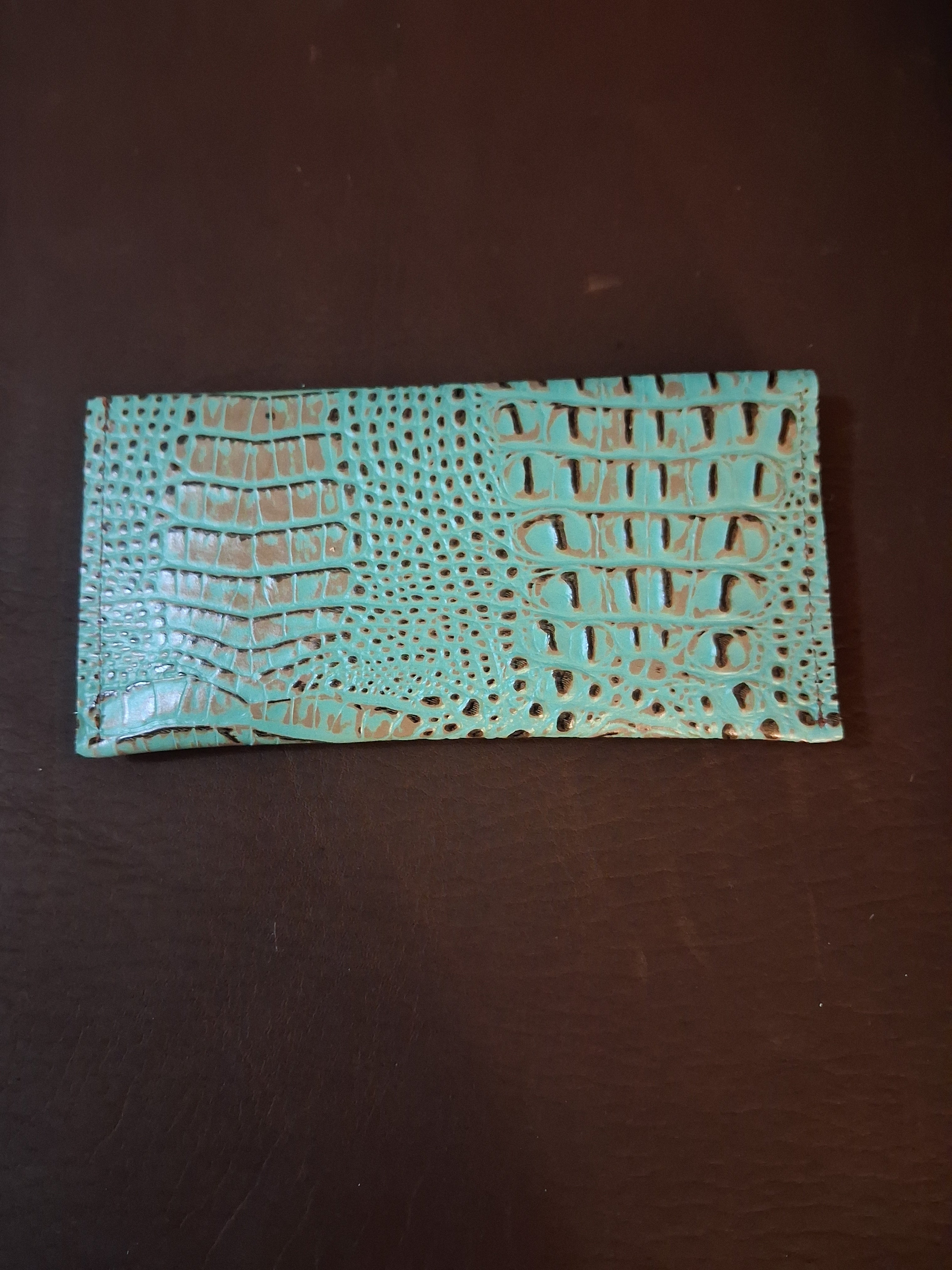 Turquoise and Brown Alligator Print Envelope Wallet
