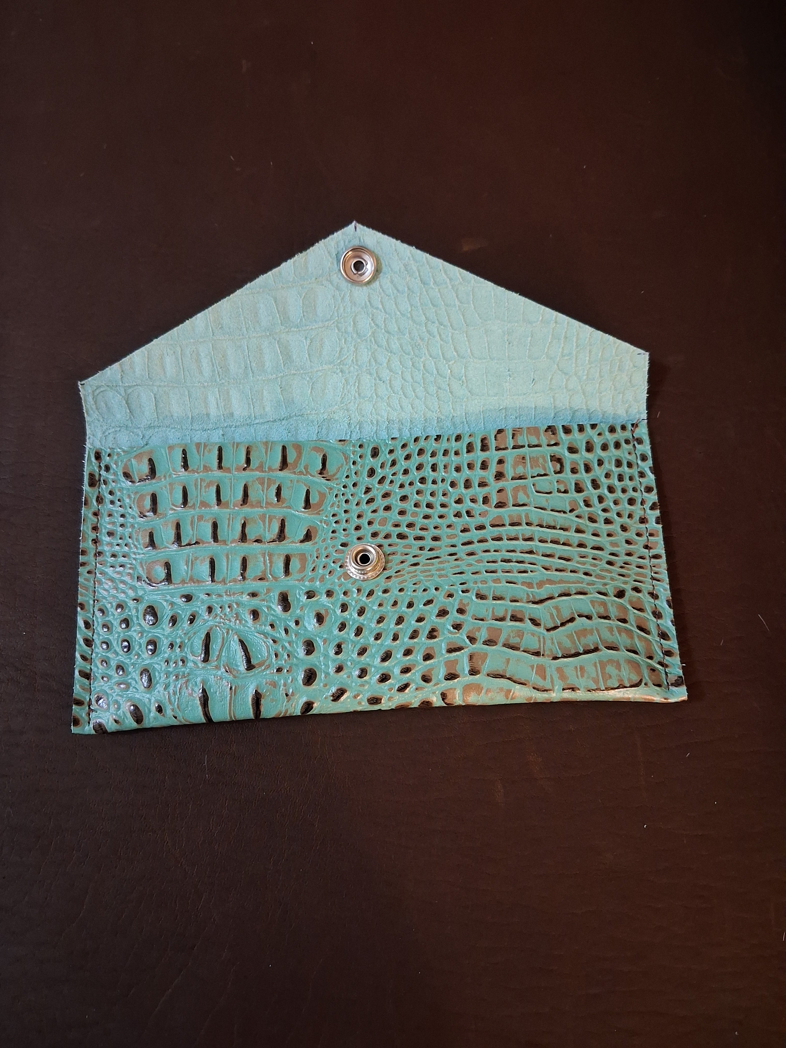 Turquoise and Brown Alligator Print Envelope Wallet