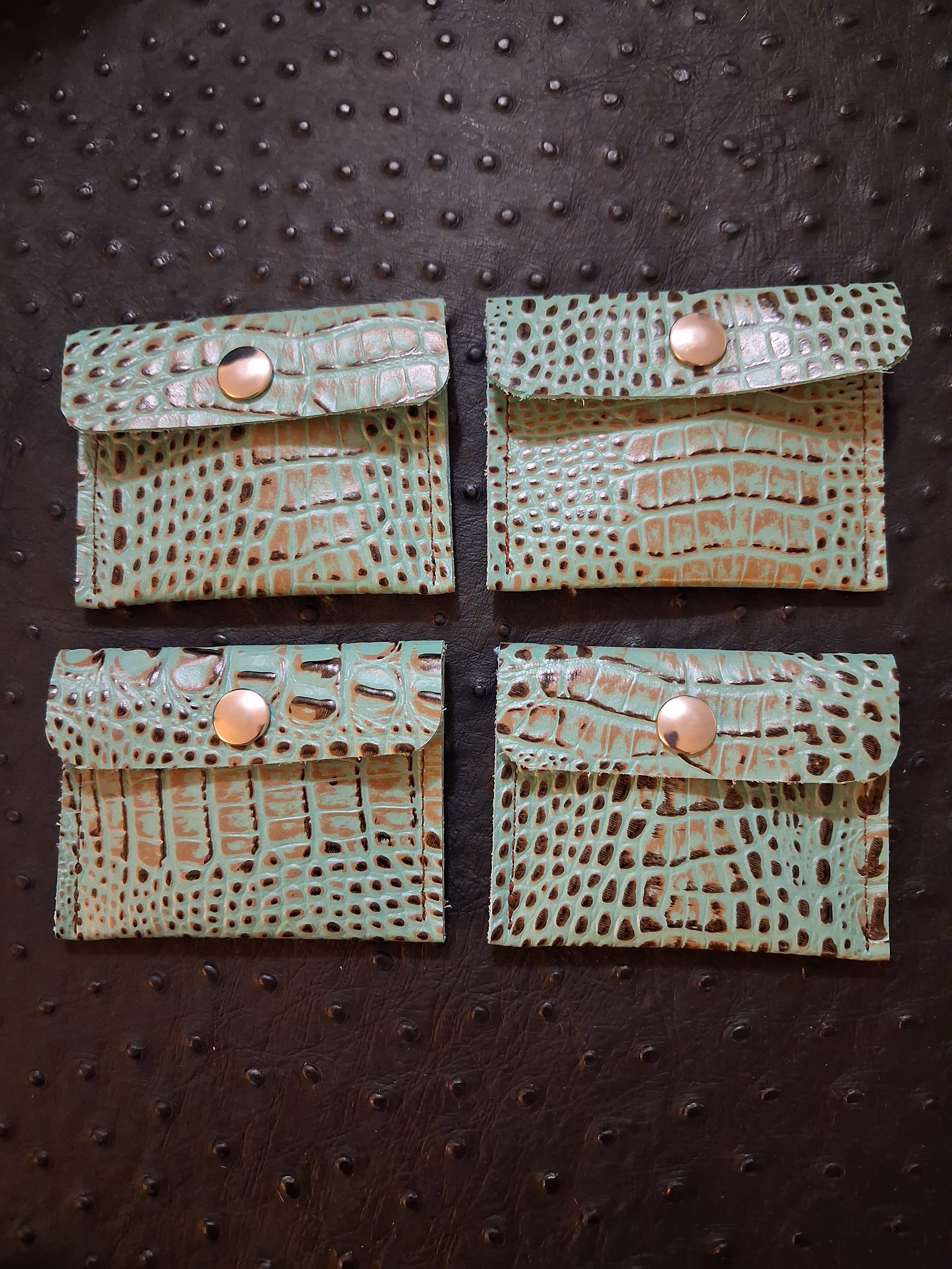 Turquoise and Brown Alligator Print Coin Purse
