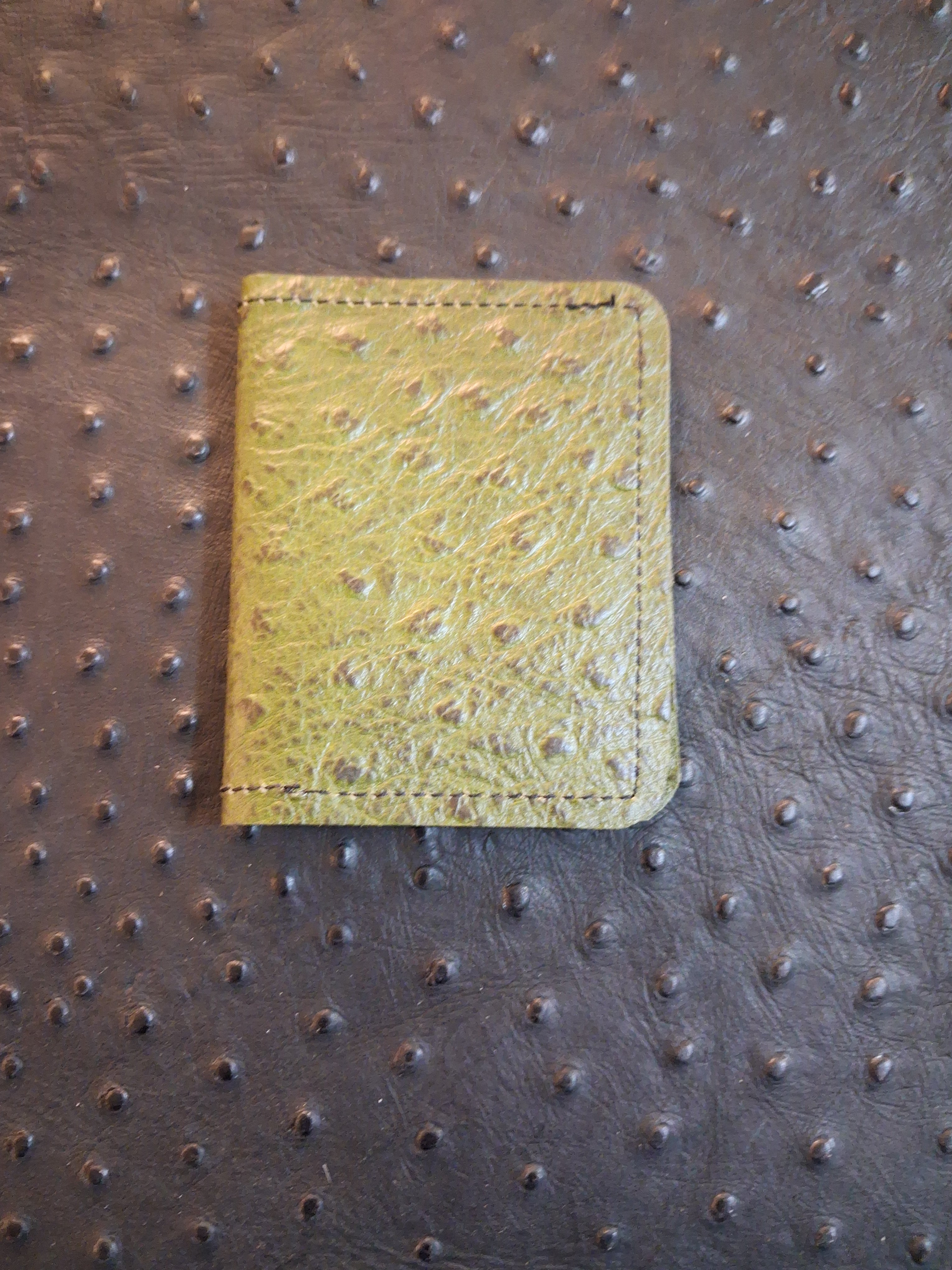 Green Ostrich Print Single-fold Wallet