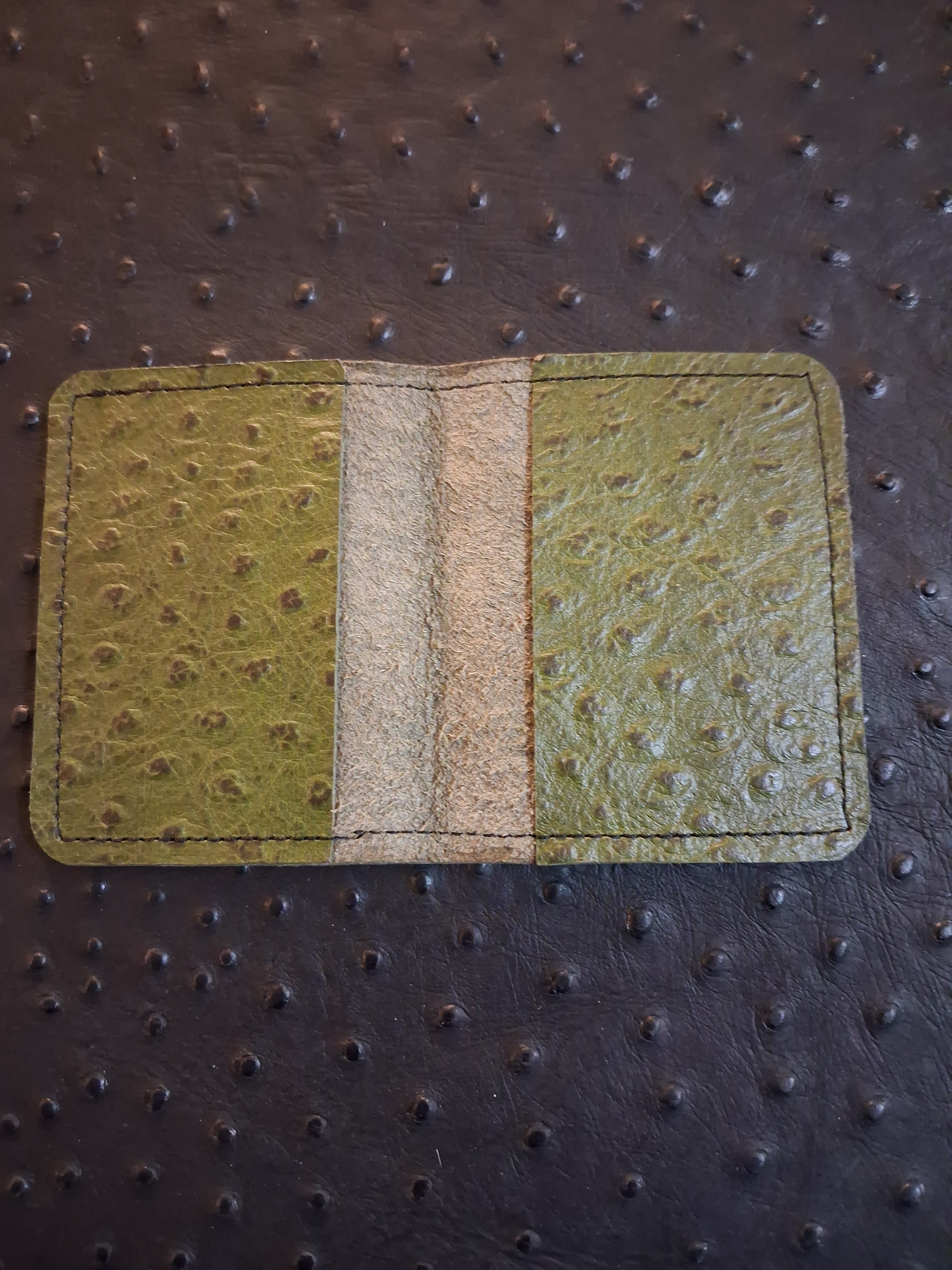 Green Ostrich Print Single-fold Wallet