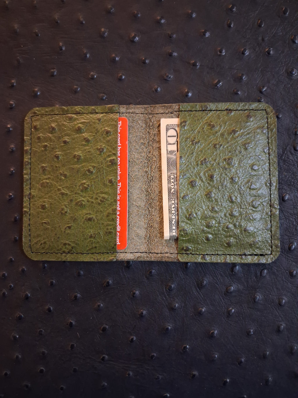 Green Ostrich Print Single-fold Wallet