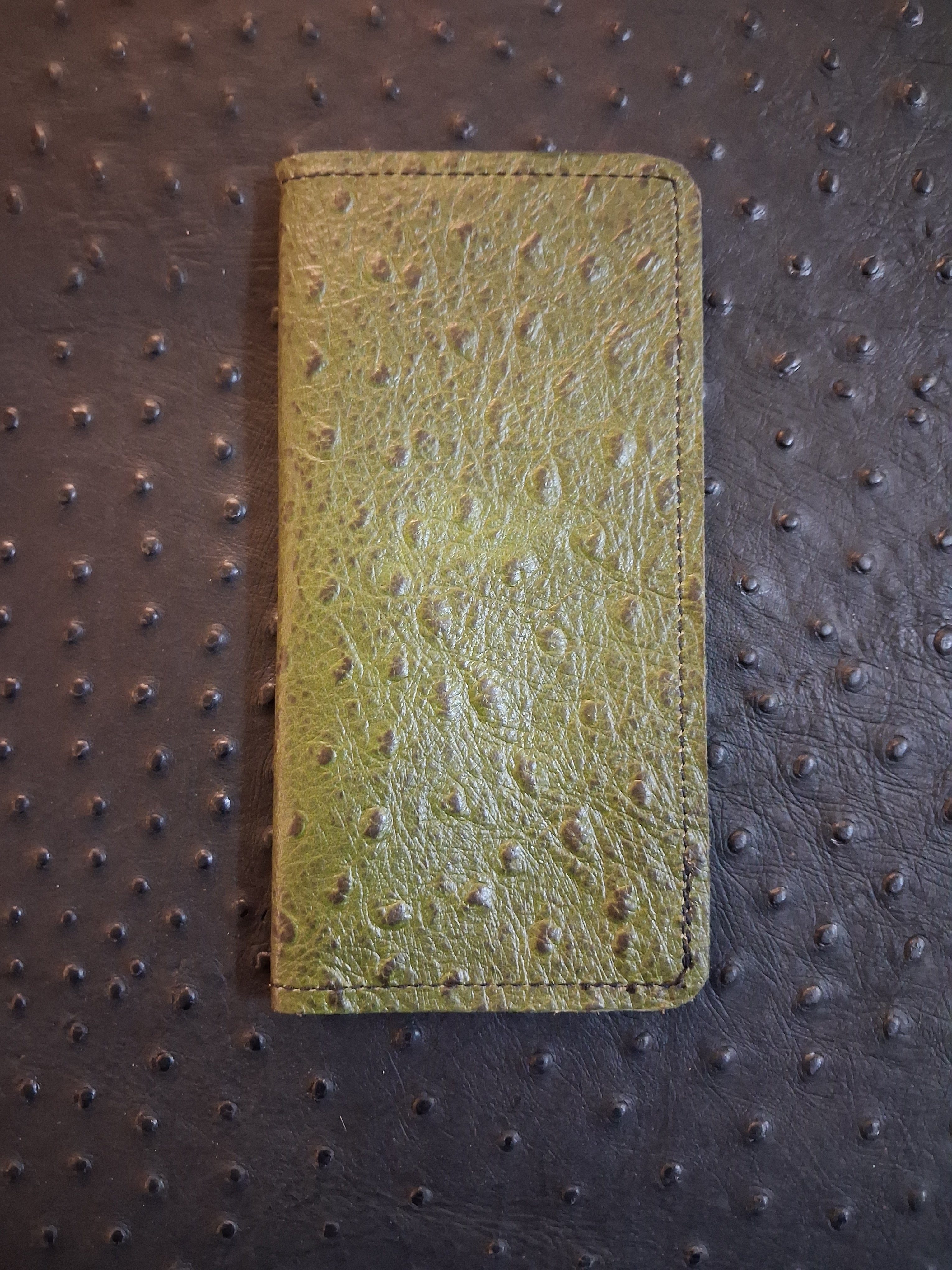 Green Ostrich Print Checkbook Cover