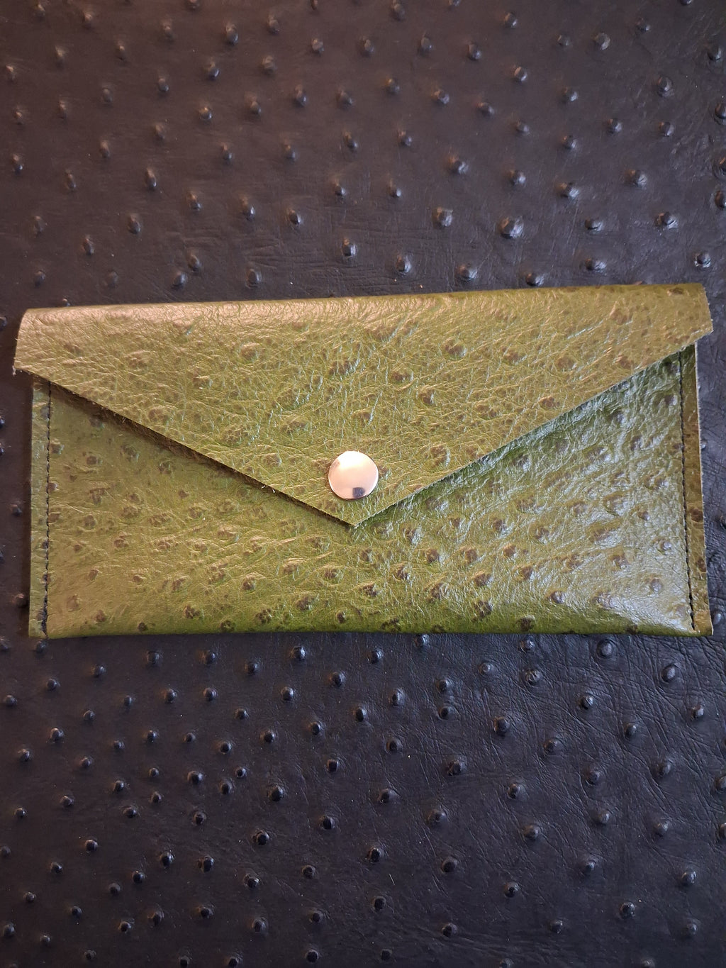 Green Ostrich Print Envelope Wallet