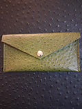 Green Ostrich Print Envelope Wallet