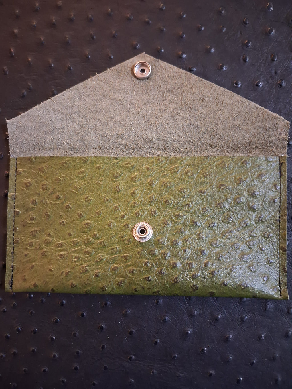 Green Ostrich Print Envelope Wallet