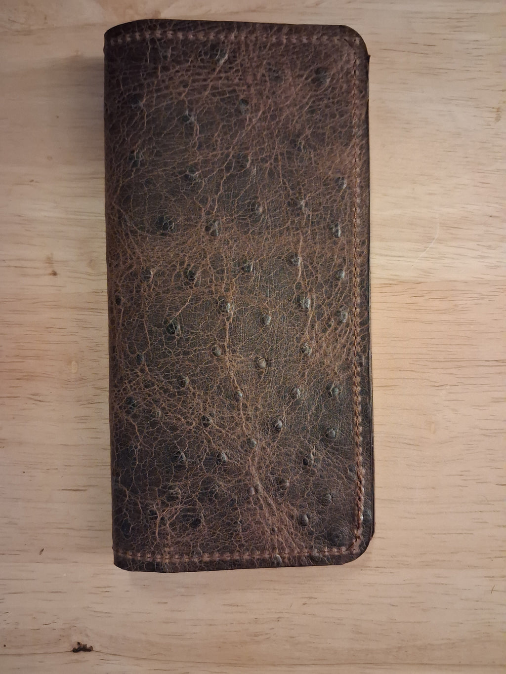 Dark Brown Ostrich Print Checkbook Cover