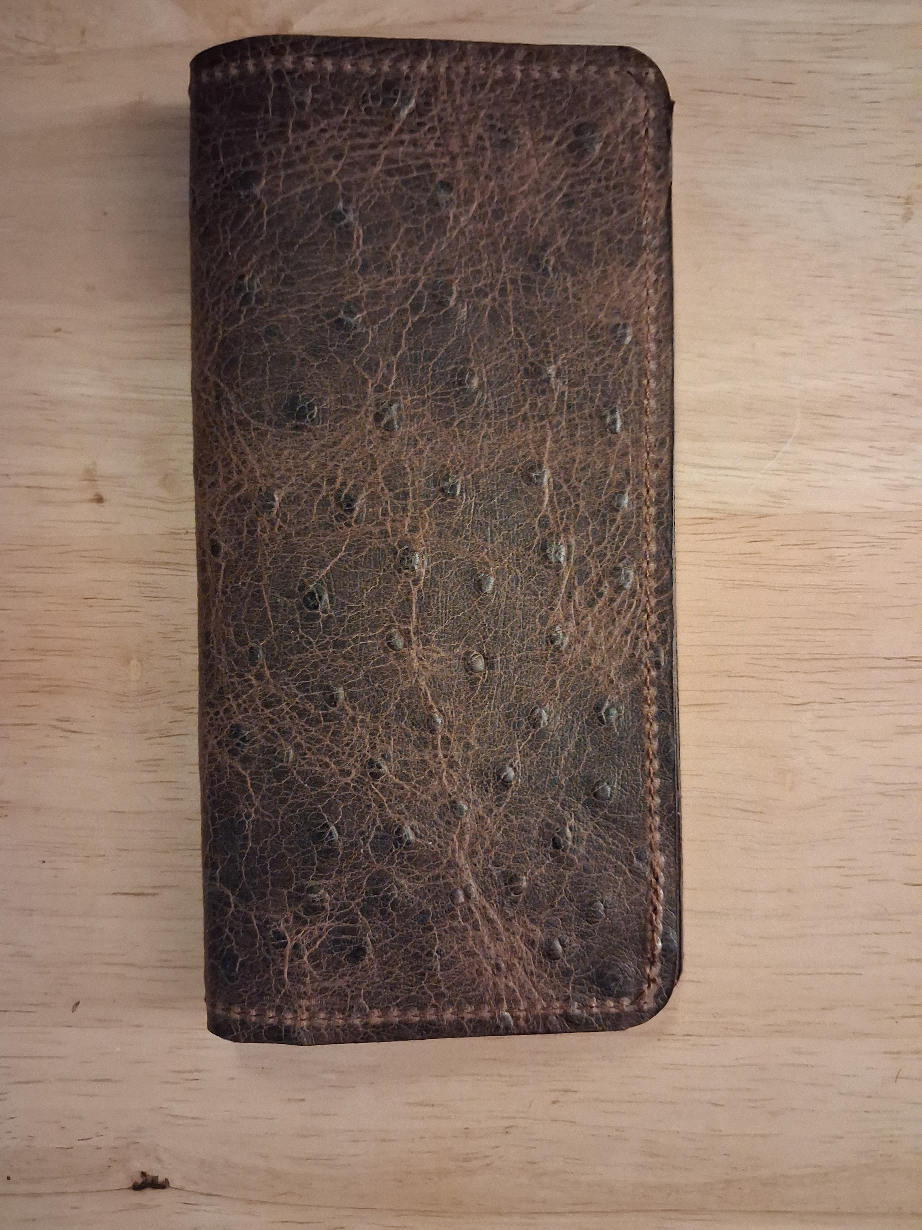Dark Brown Ostrich Print Checkbook Cover