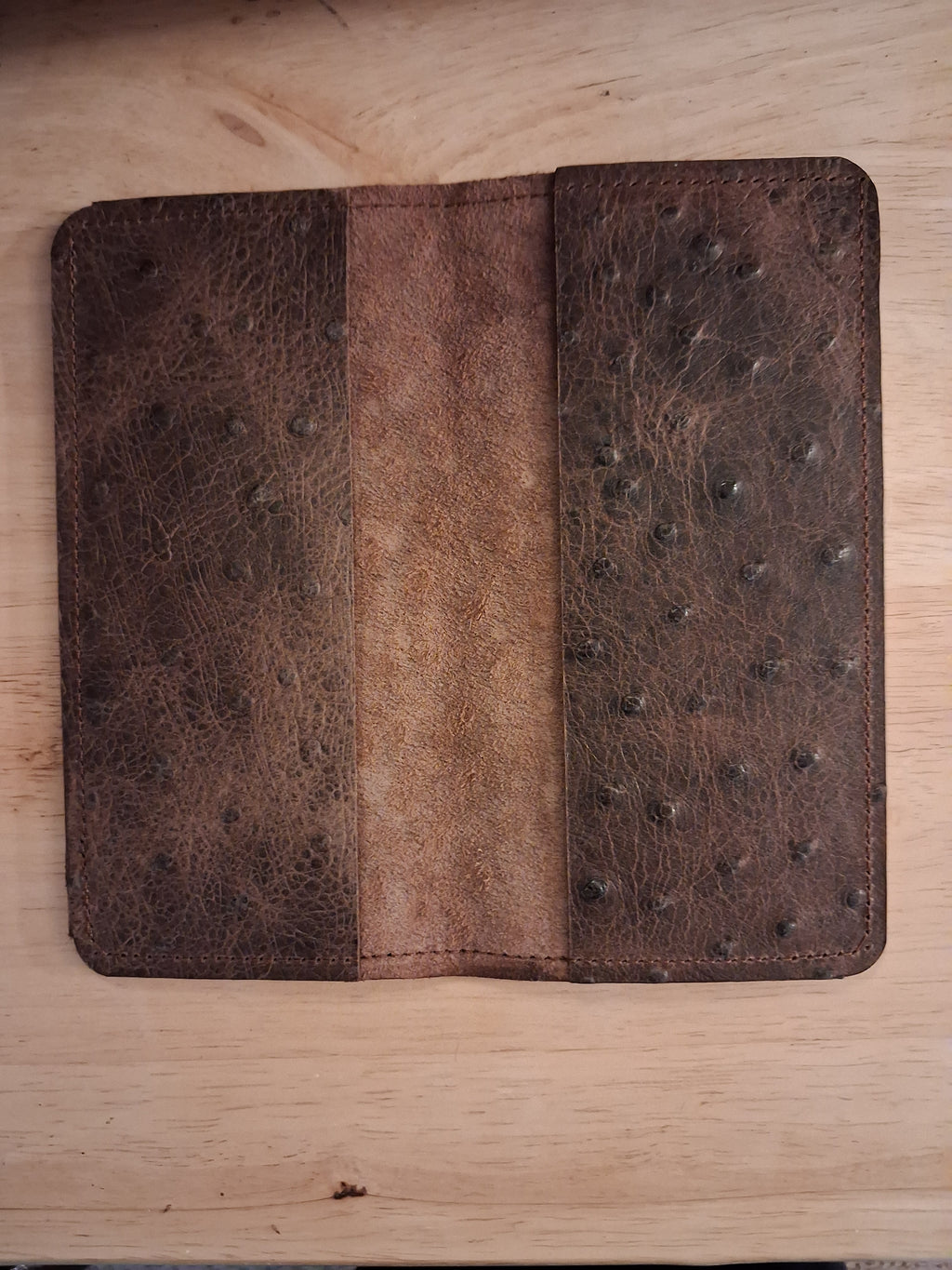 Dark Brown Ostrich Print Checkbook Cover