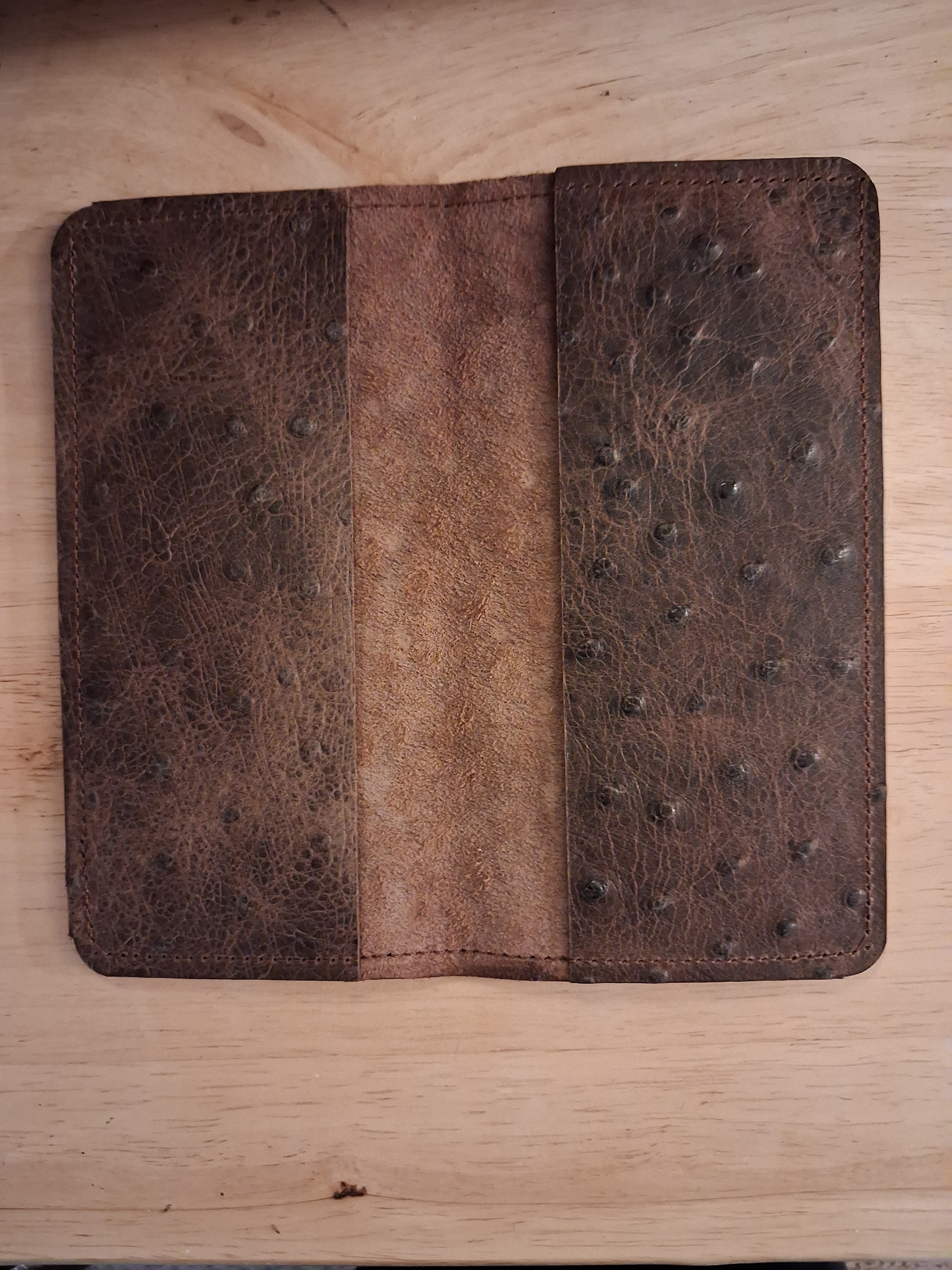 Dark Brown Ostrich Print Checkbook Cover