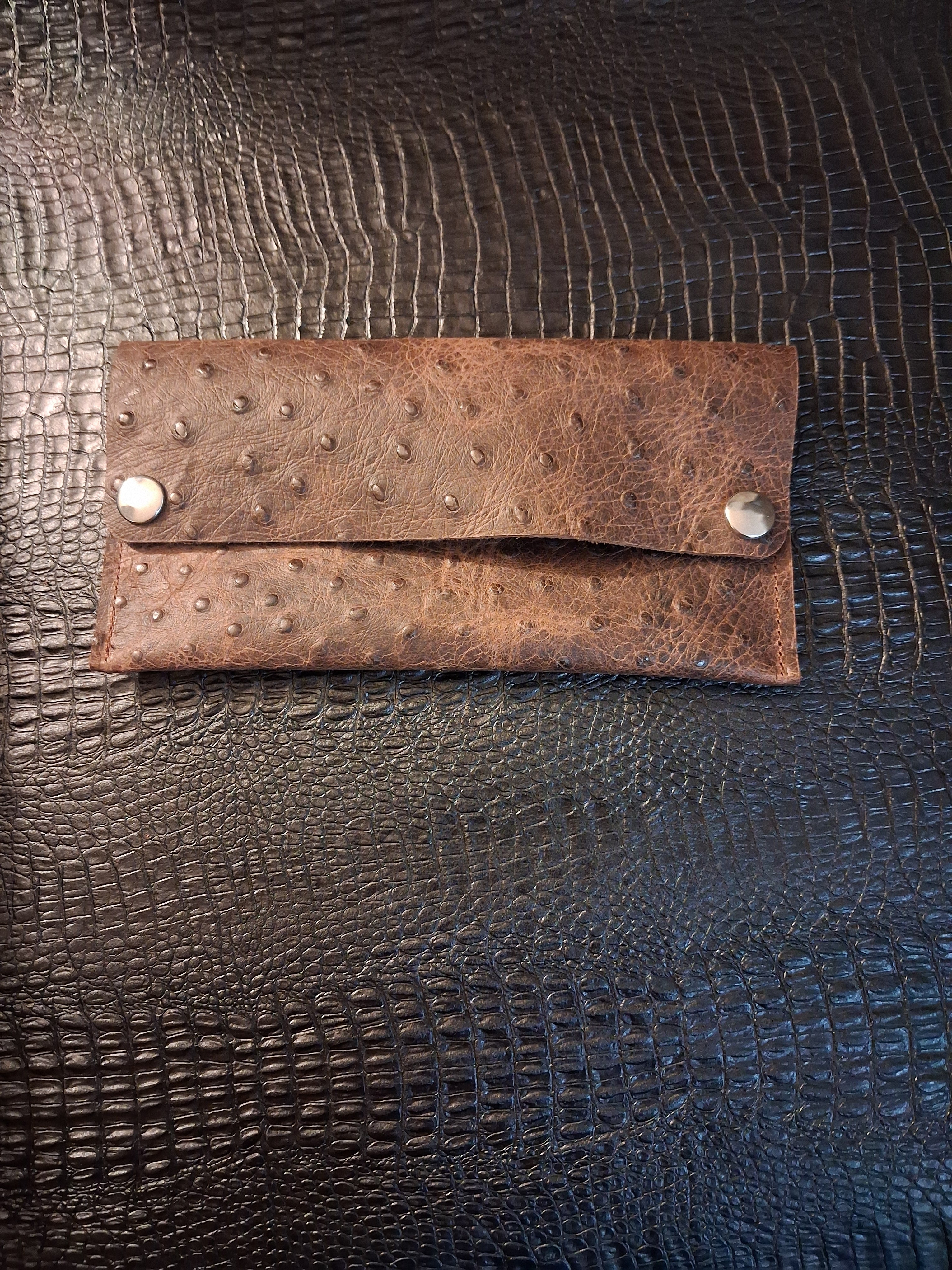 Brown Ostrich Print Men's Envelope Wallet with Double Snaps