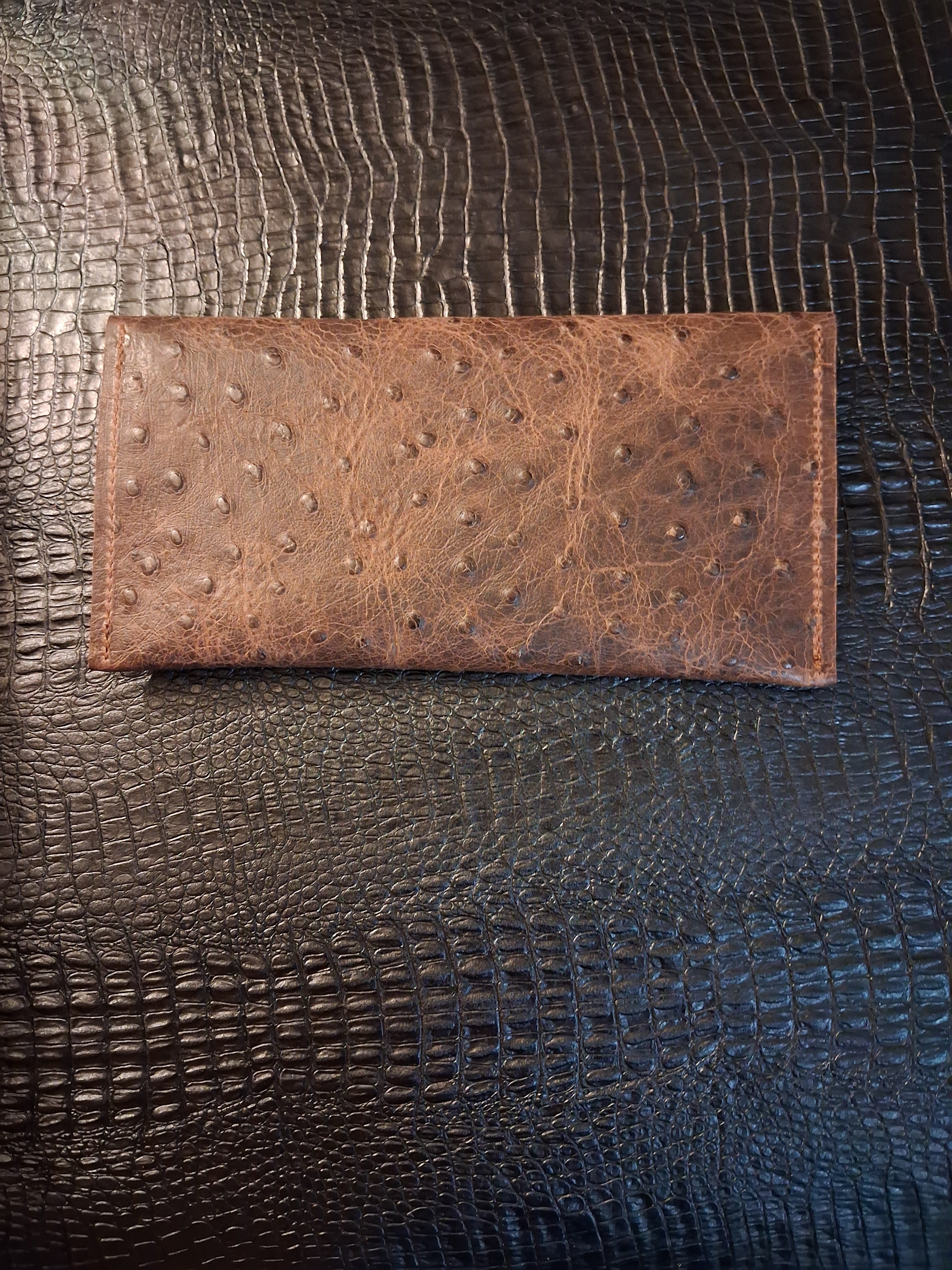 Brown Ostrich Print Men's Envelope Wallet with Double Snaps