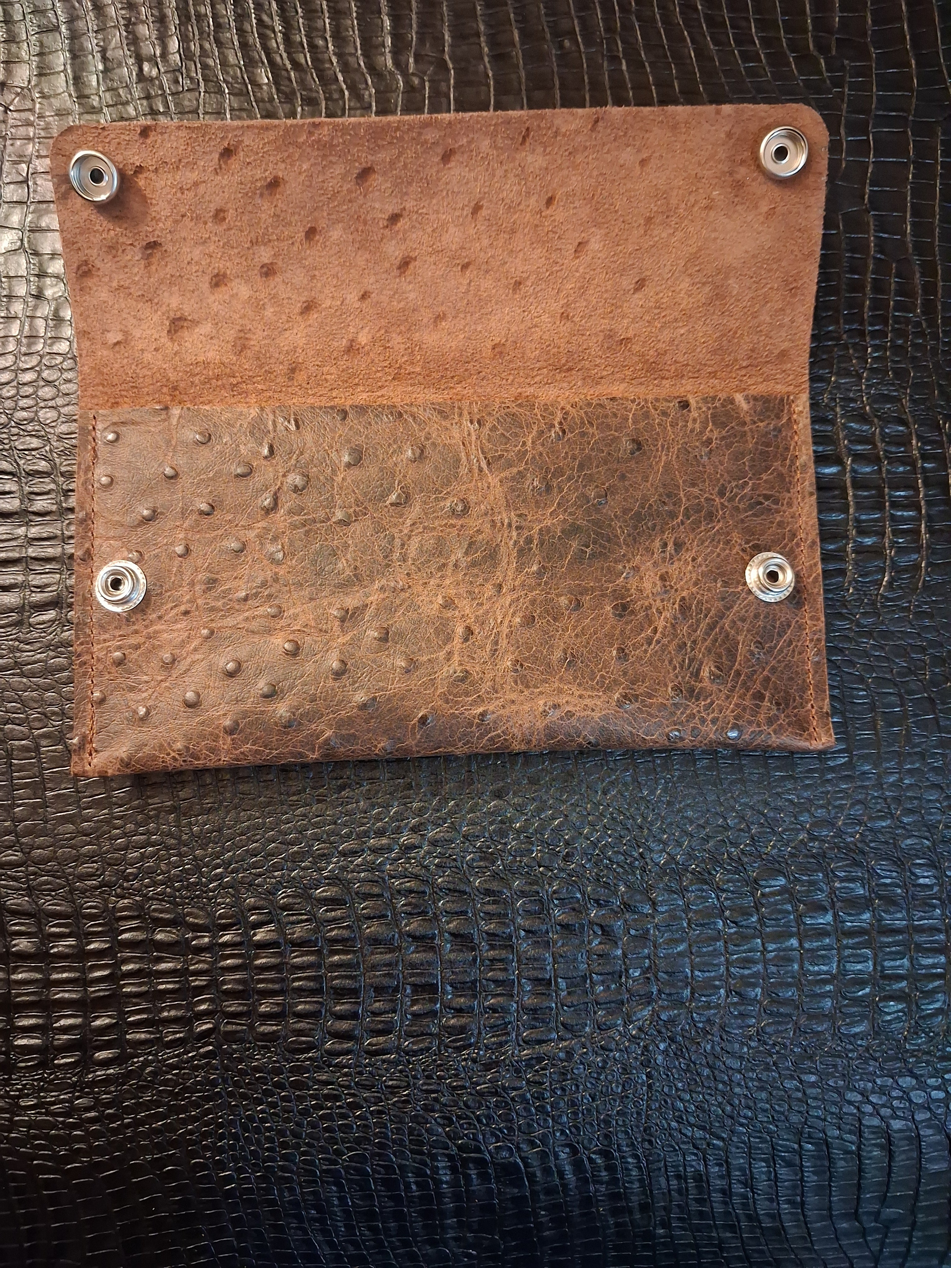 Brown Ostrich Print Men's Envelope Wallet with Double Snaps