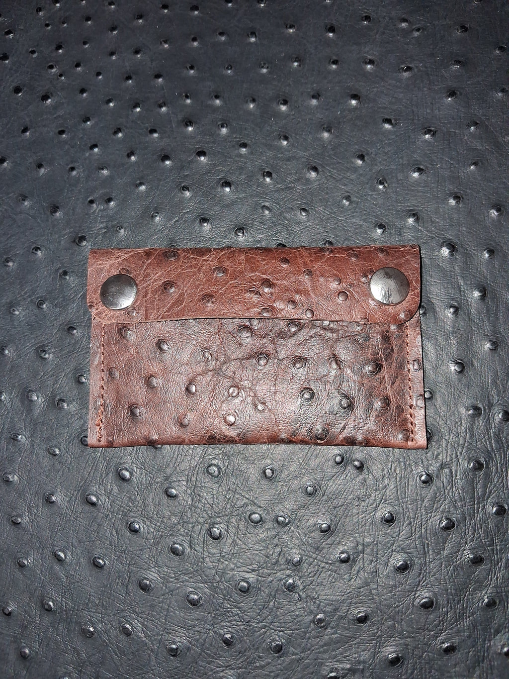 Dark Brown Ostrich Print Minimalist Wallet