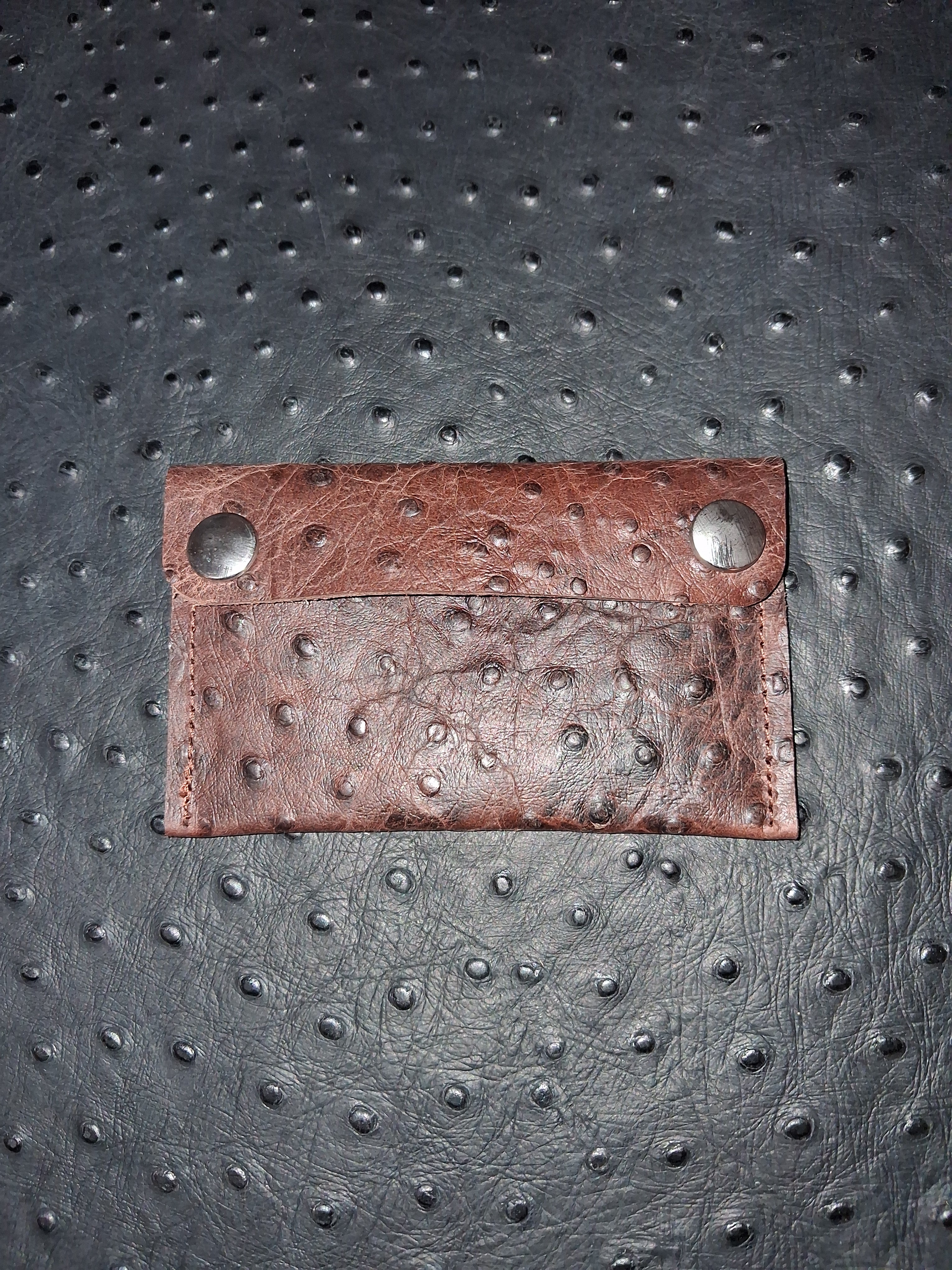 Dark Brown Ostrich Print Minimalist Wallet