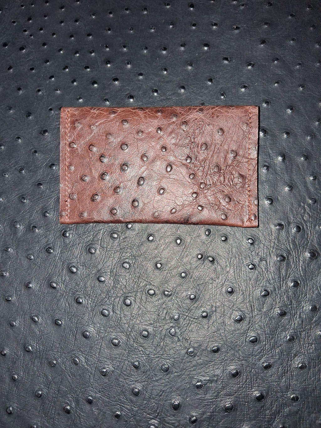 Dark Brown Ostrich Print Minimalist Wallet