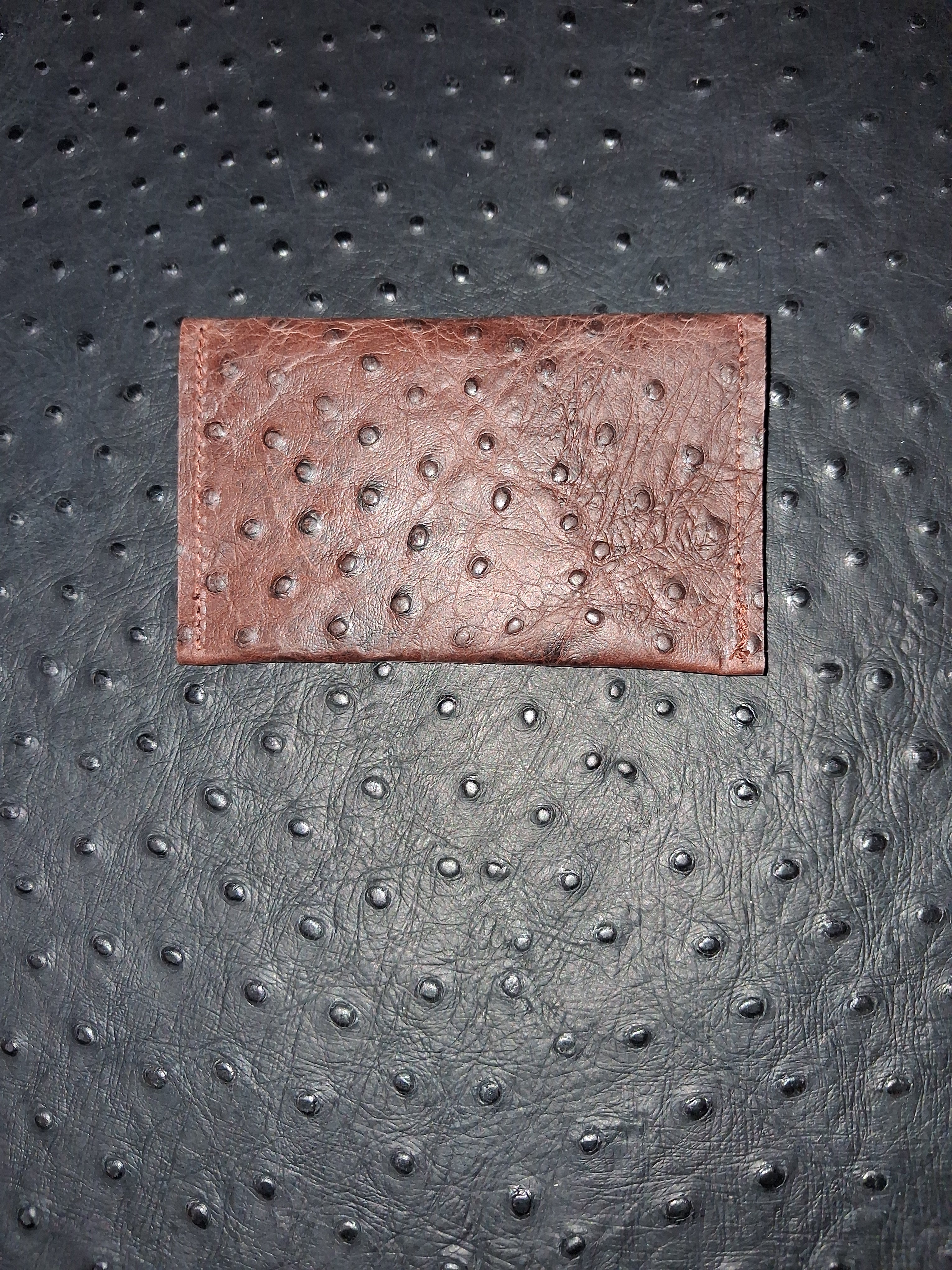 Dark Brown Ostrich Print Minimalist Wallet