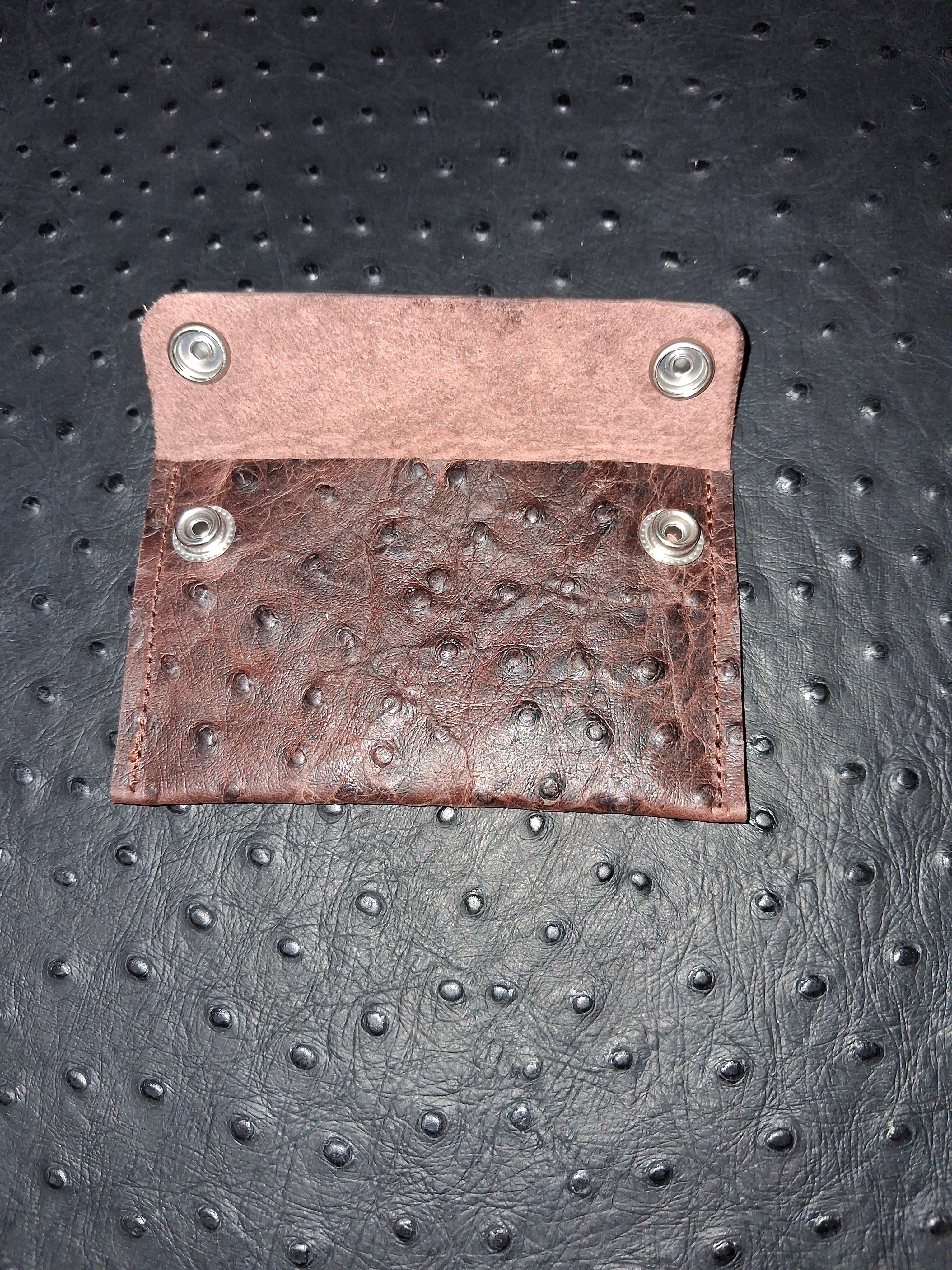 Dark Brown Ostrich Print Minimalist Wallet