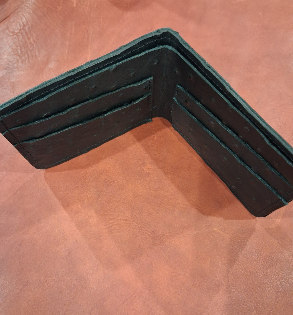 Black Ostrich Print Men's Bi-fold Wallet