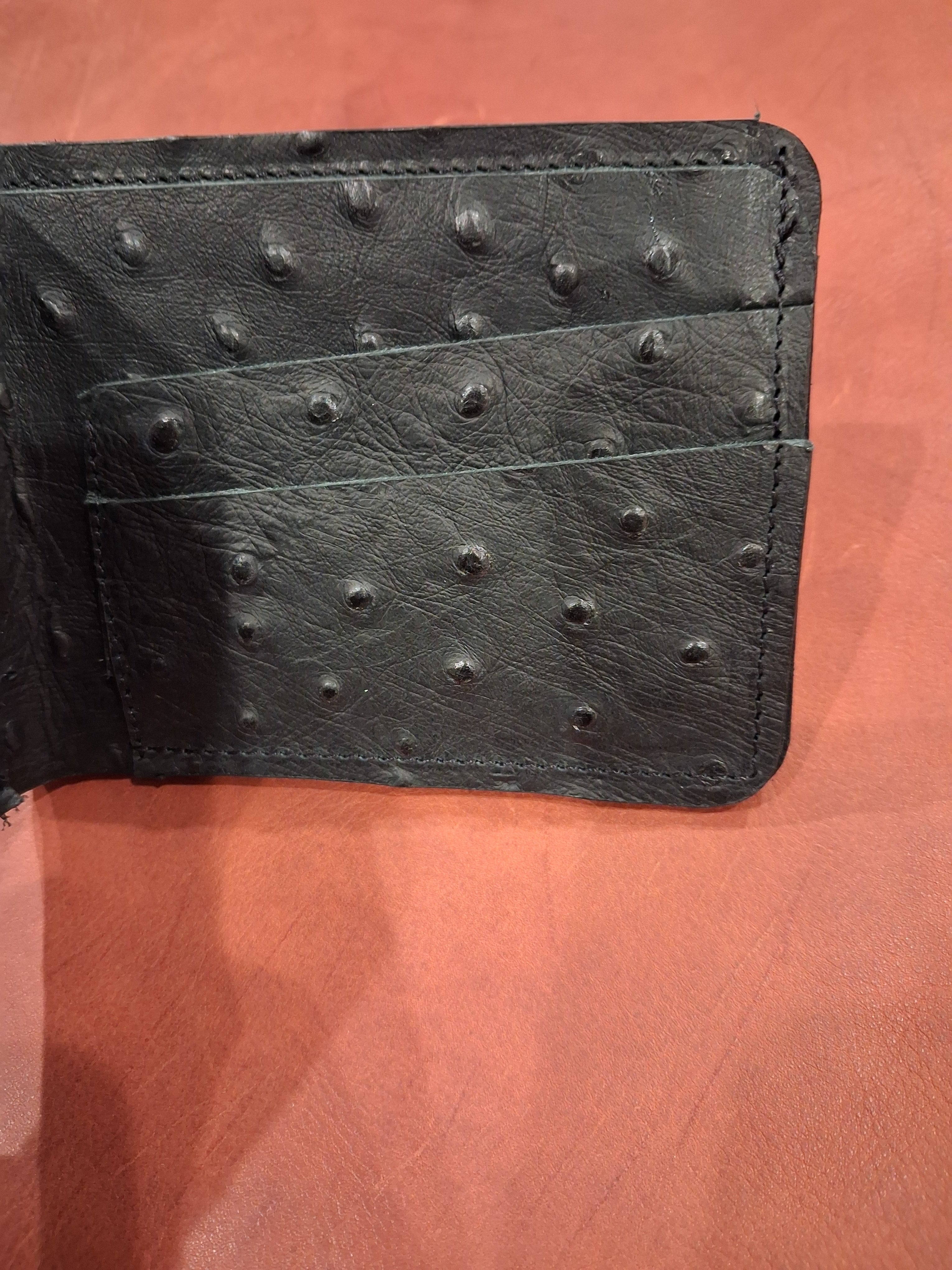Black Ostrich Print Men's Bi-fold Wallet