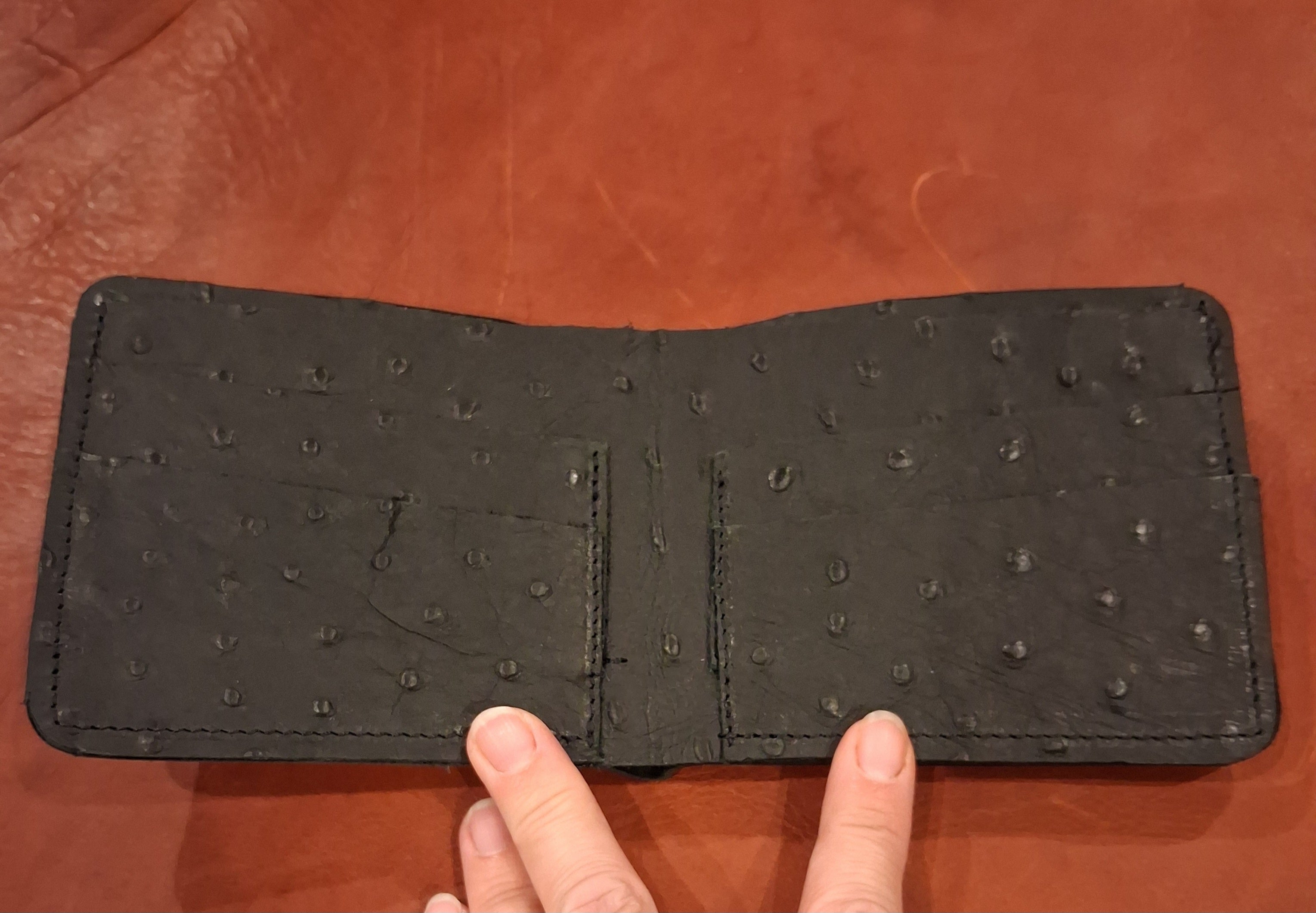 Black Ostrich Print Men's Bi-fold Wallet