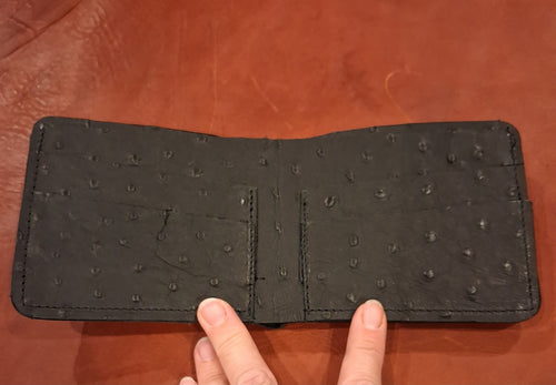 Black Ostrich Print Men's Bi-fold Wallet