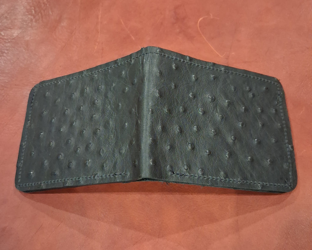 Black Ostrich Print Men's Bi-fold Wallet
